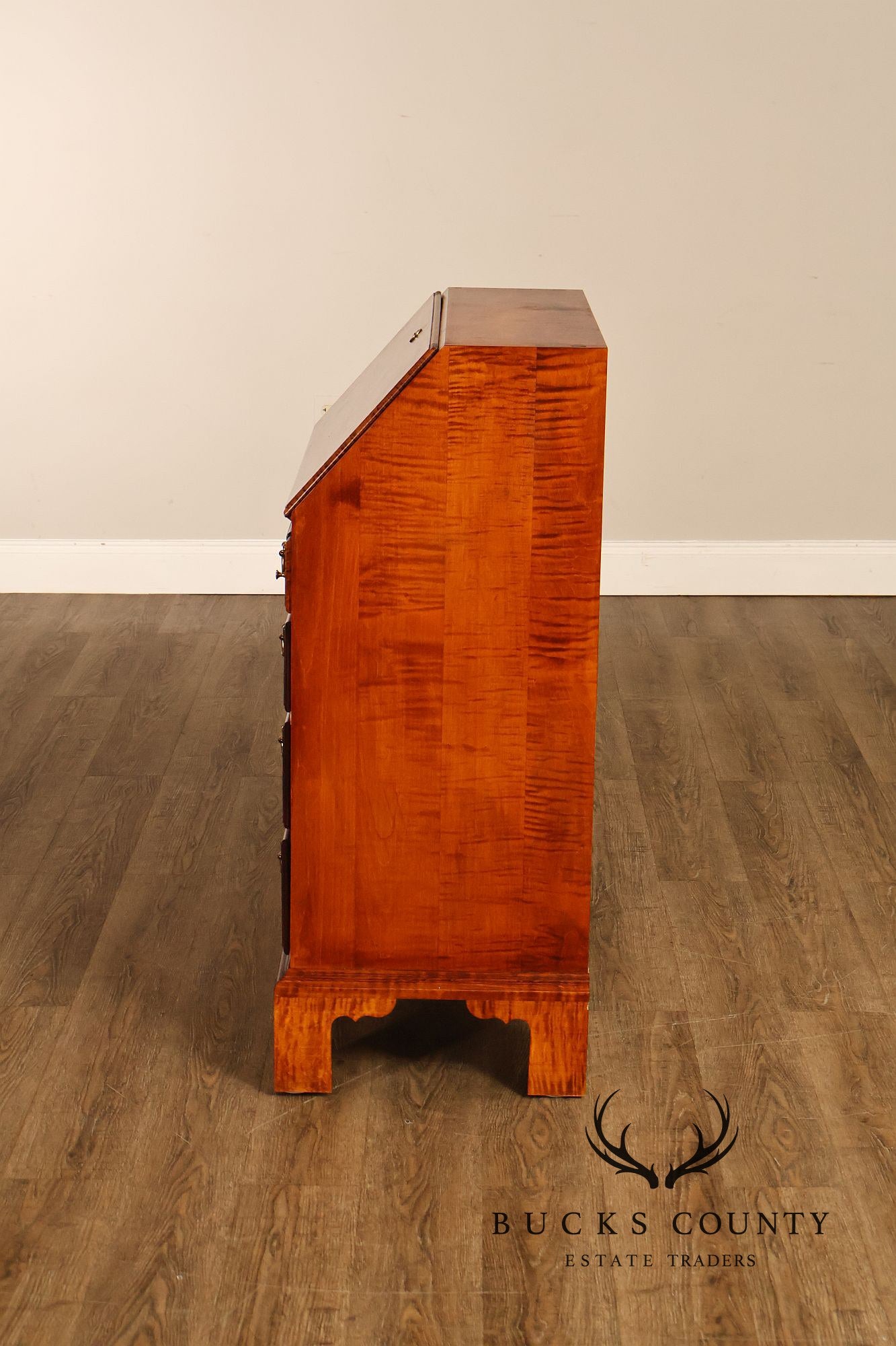 Custom Tiger Maple Slant Drop Front Secretary Desk