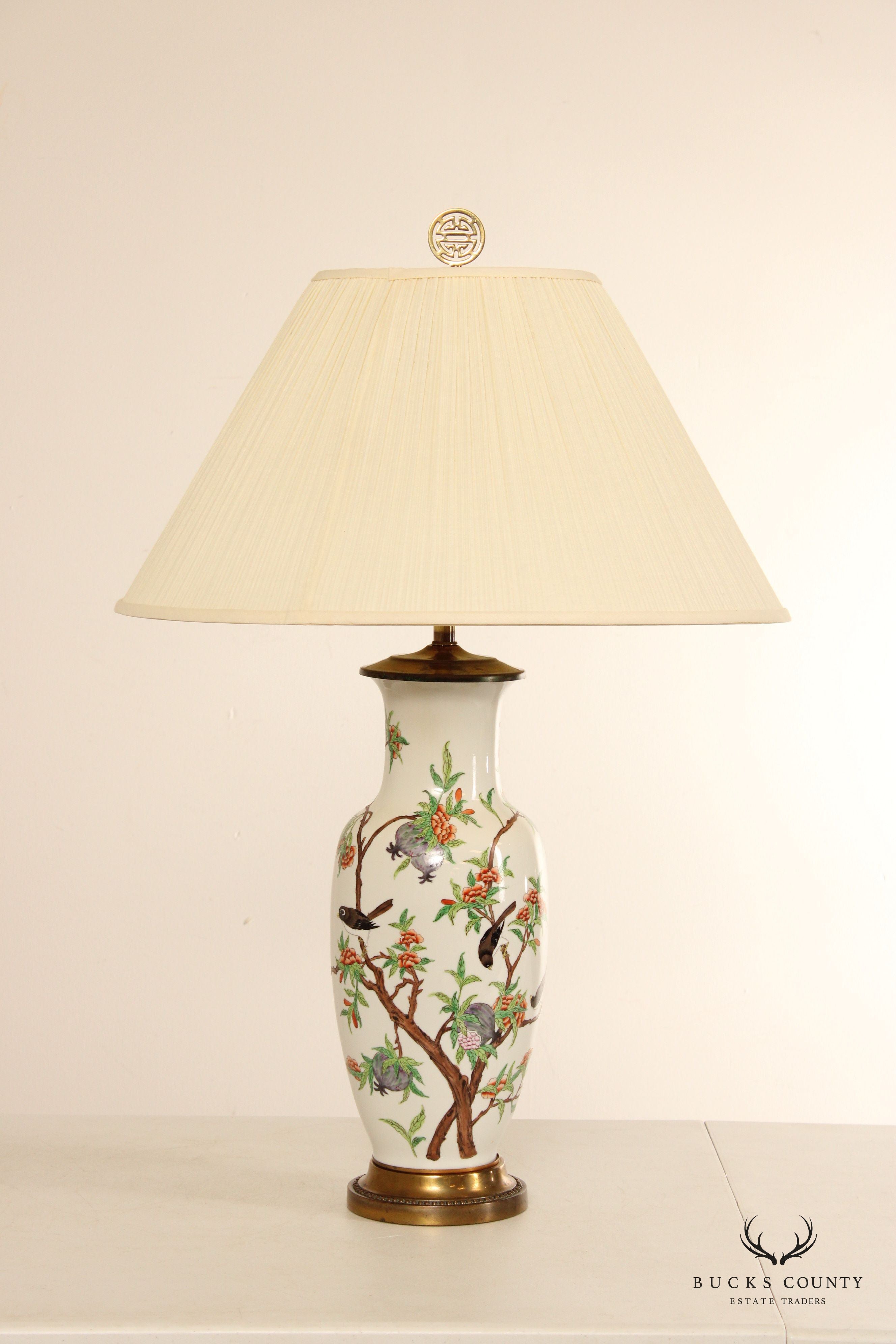 Japanese Pair of Hand Painted Porcelain Table Lamps