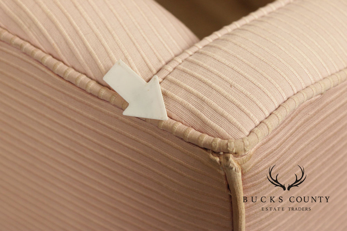 Custom Quality Vintage Pink Upholstered Wingback Chair With Cabriole Legs