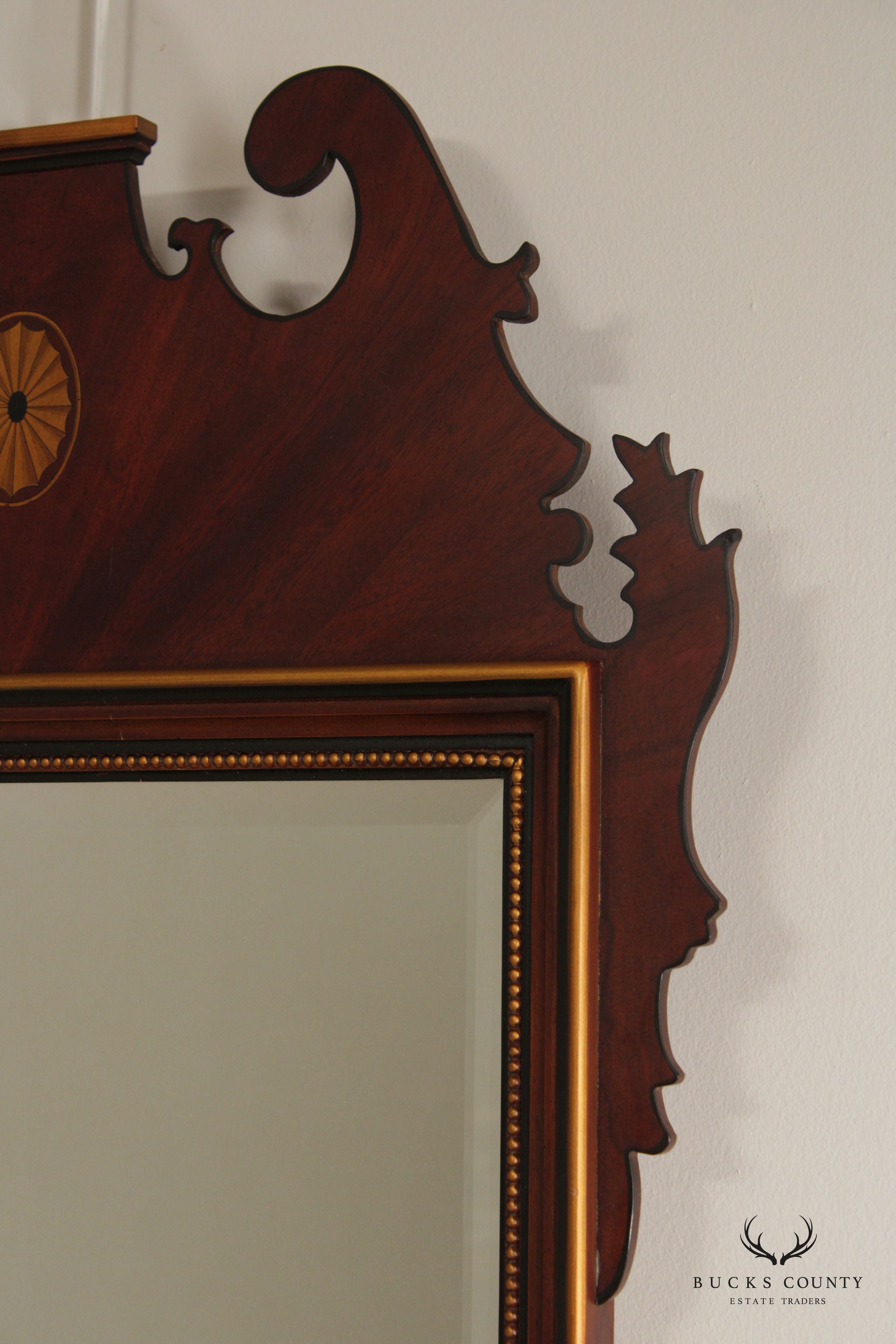 Drexel Heritage 'Devoncourt' Chippendale Style Mahogany Inlaid Wall Mirror