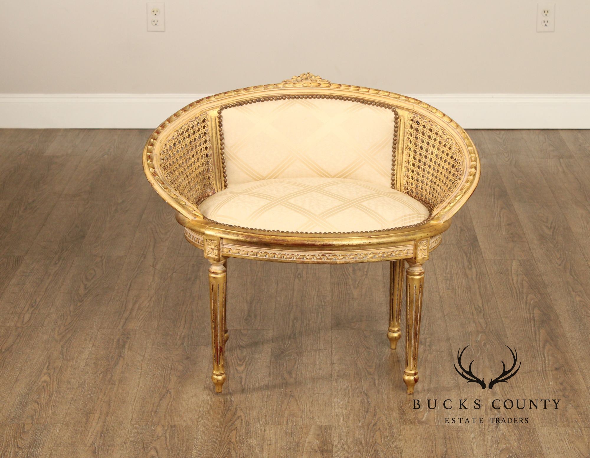 French Louis XVI Style Giltwood and Caned Vanity Stool