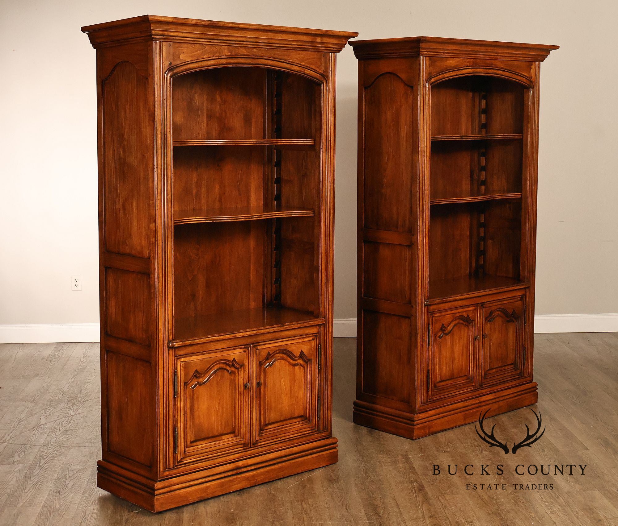 Guy Chaddock Furniture Pair Of Tall Open Bookcases With Two Door Cabinets