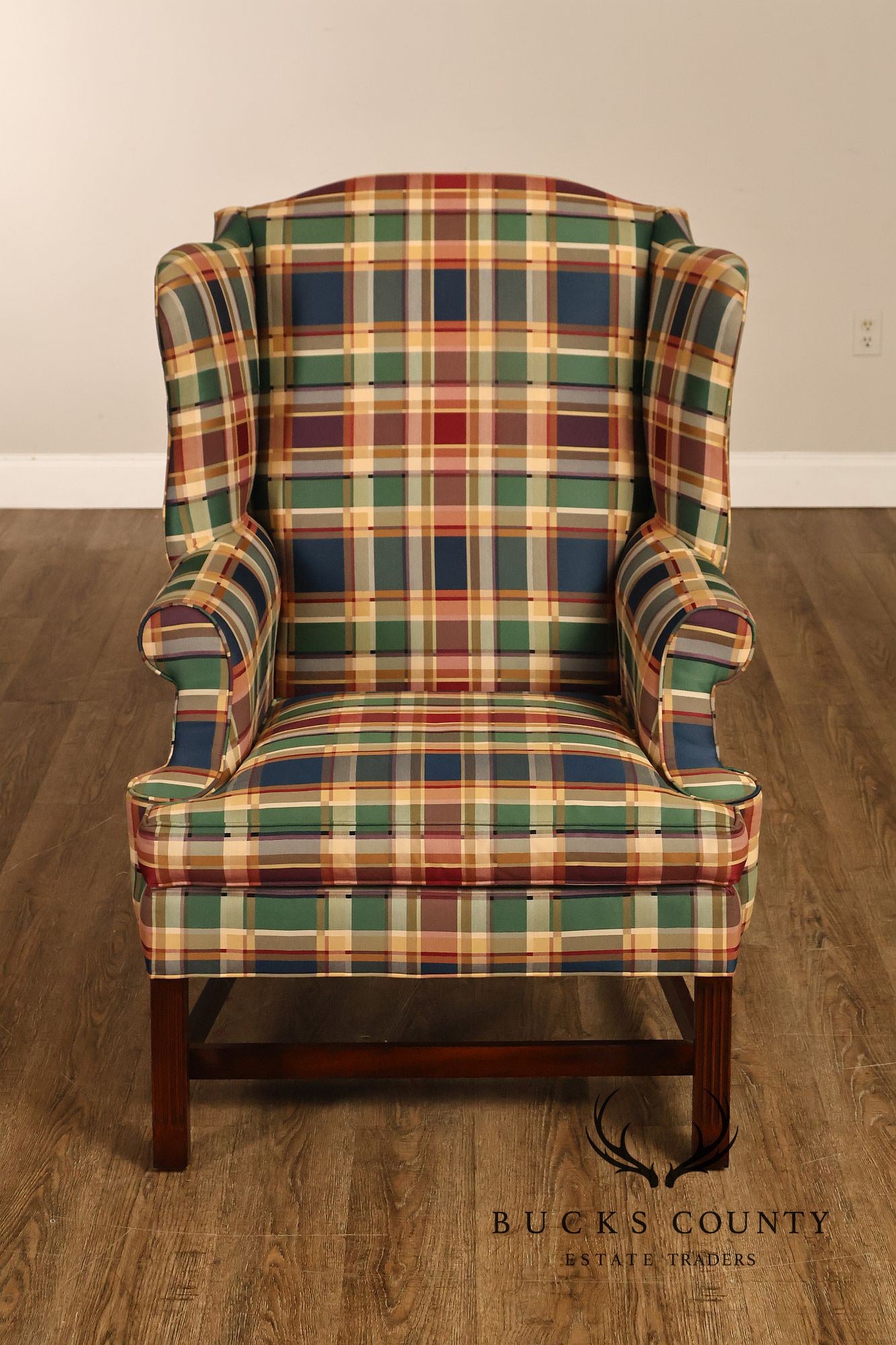 Henredon Custom Folio Collection Plaid Wingback Armchair