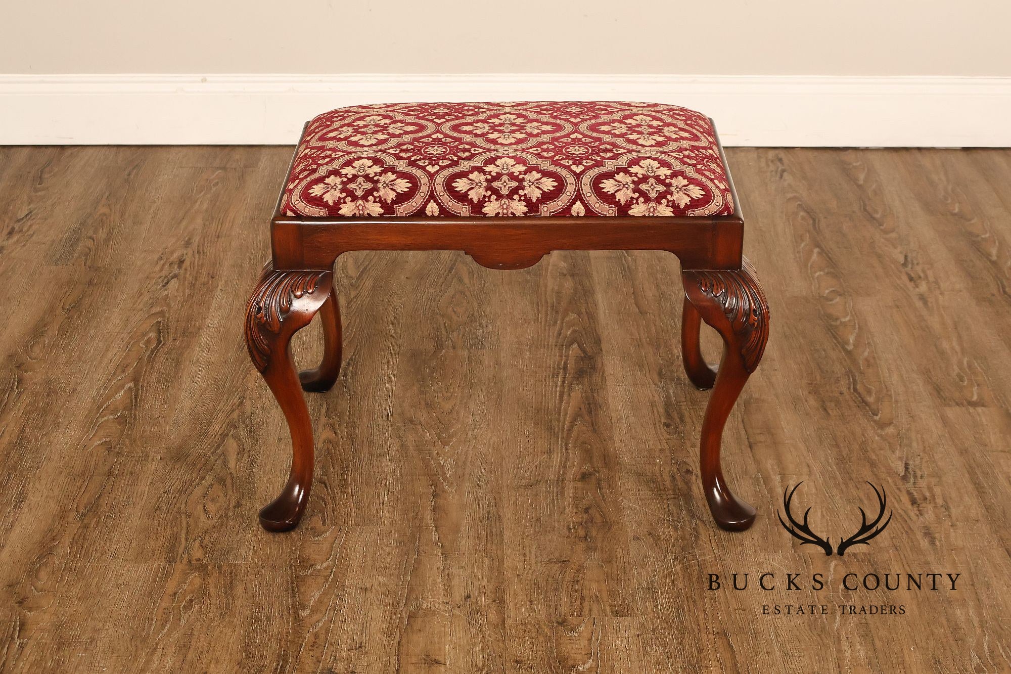 Smith & Watson Georgian Style Carved Mahogany Upholstered Stool