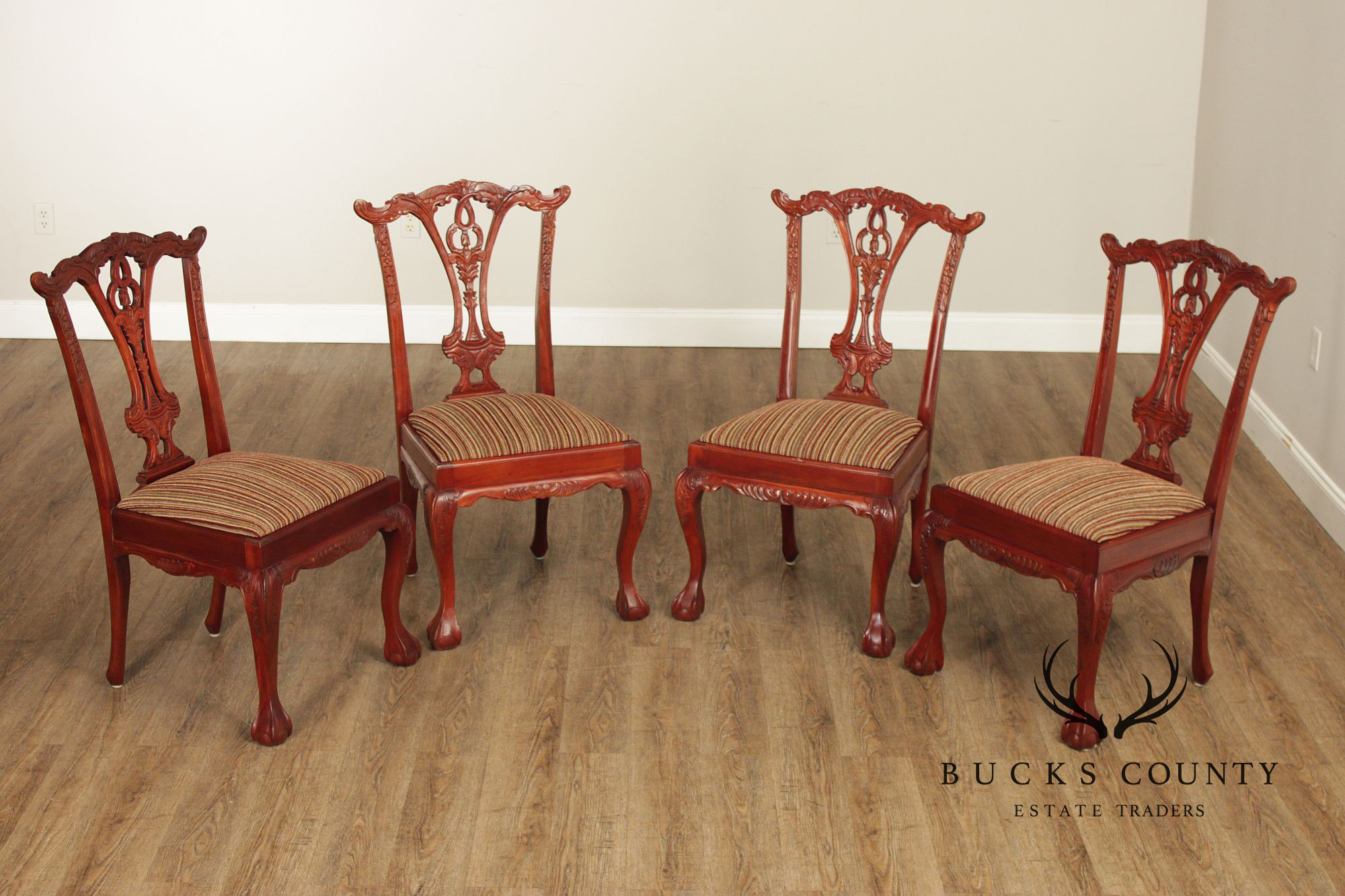 Chippendale Style Set of Four Carved Mahogany Dining Chairs