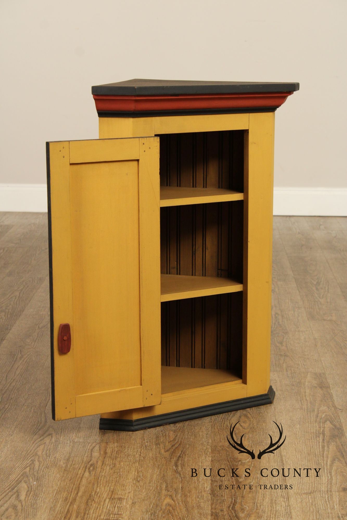 Pair Of Handcrafted Folk Art Painted Pine Corner Cabinets