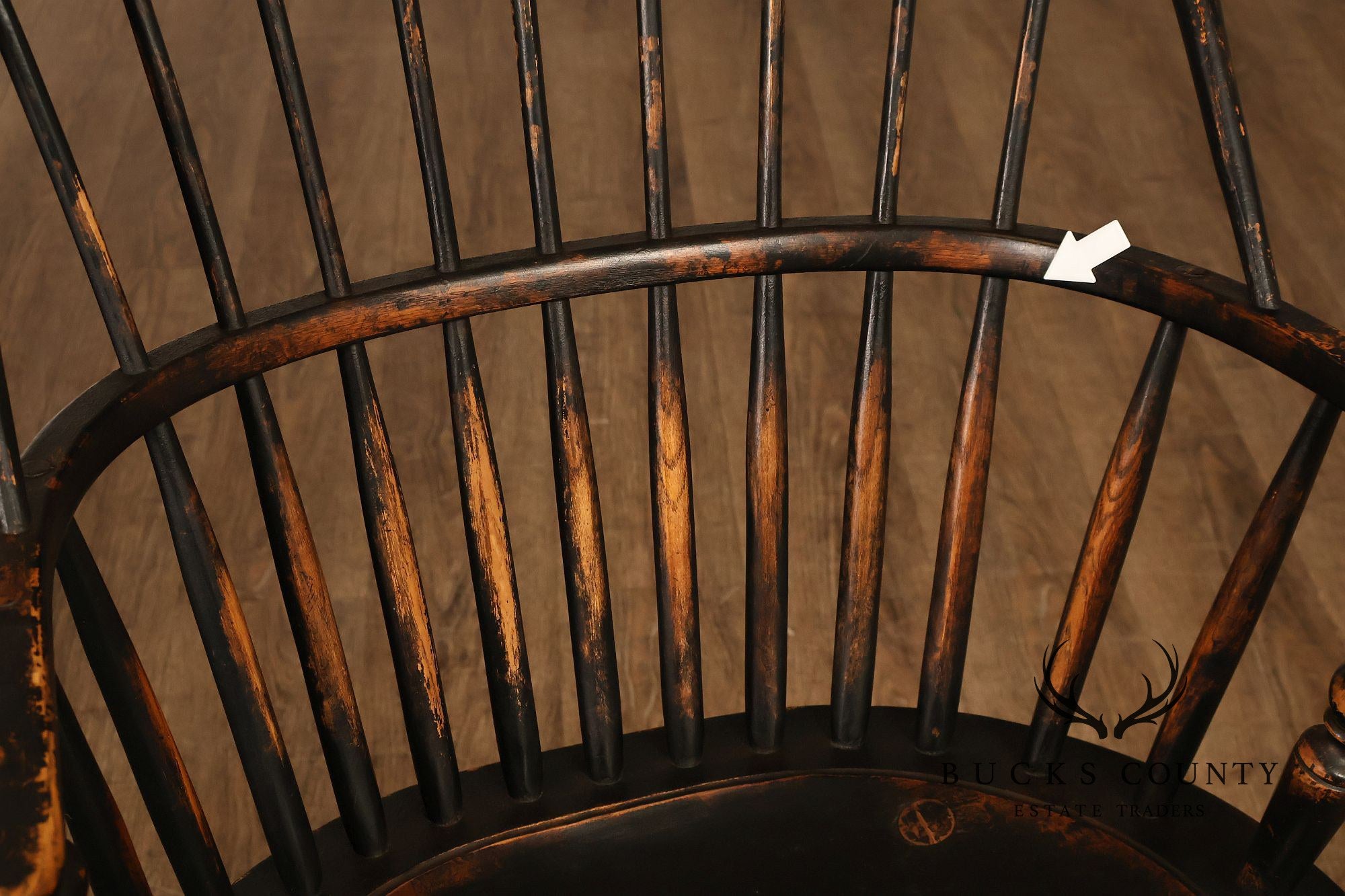 Richard Grell Set of Four Distress Painted Windsor Chairs