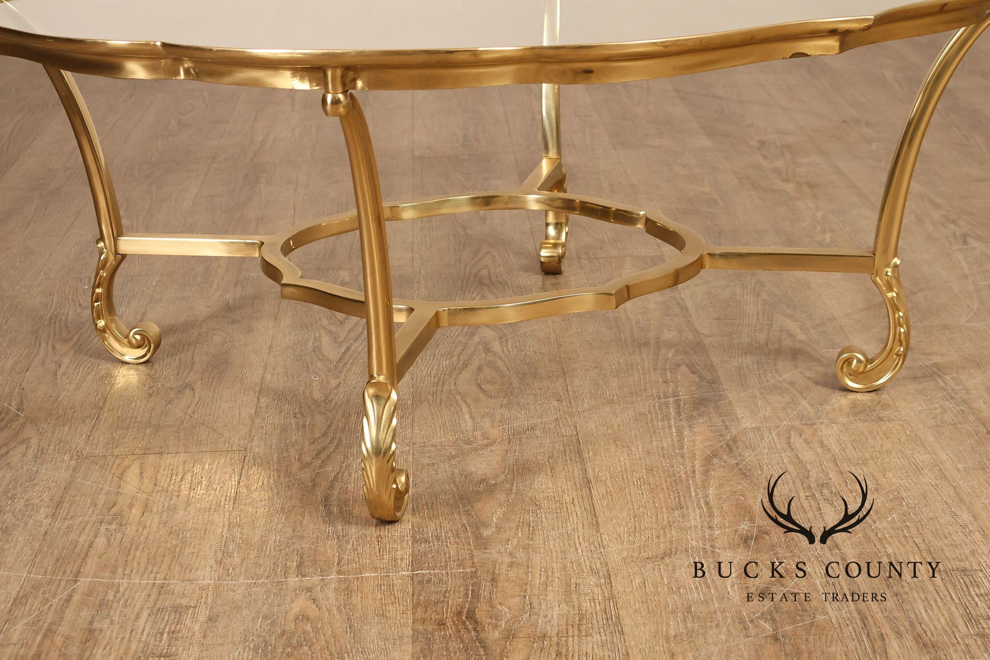 LaBarge Scalloped Brass And Glass Coffee Table