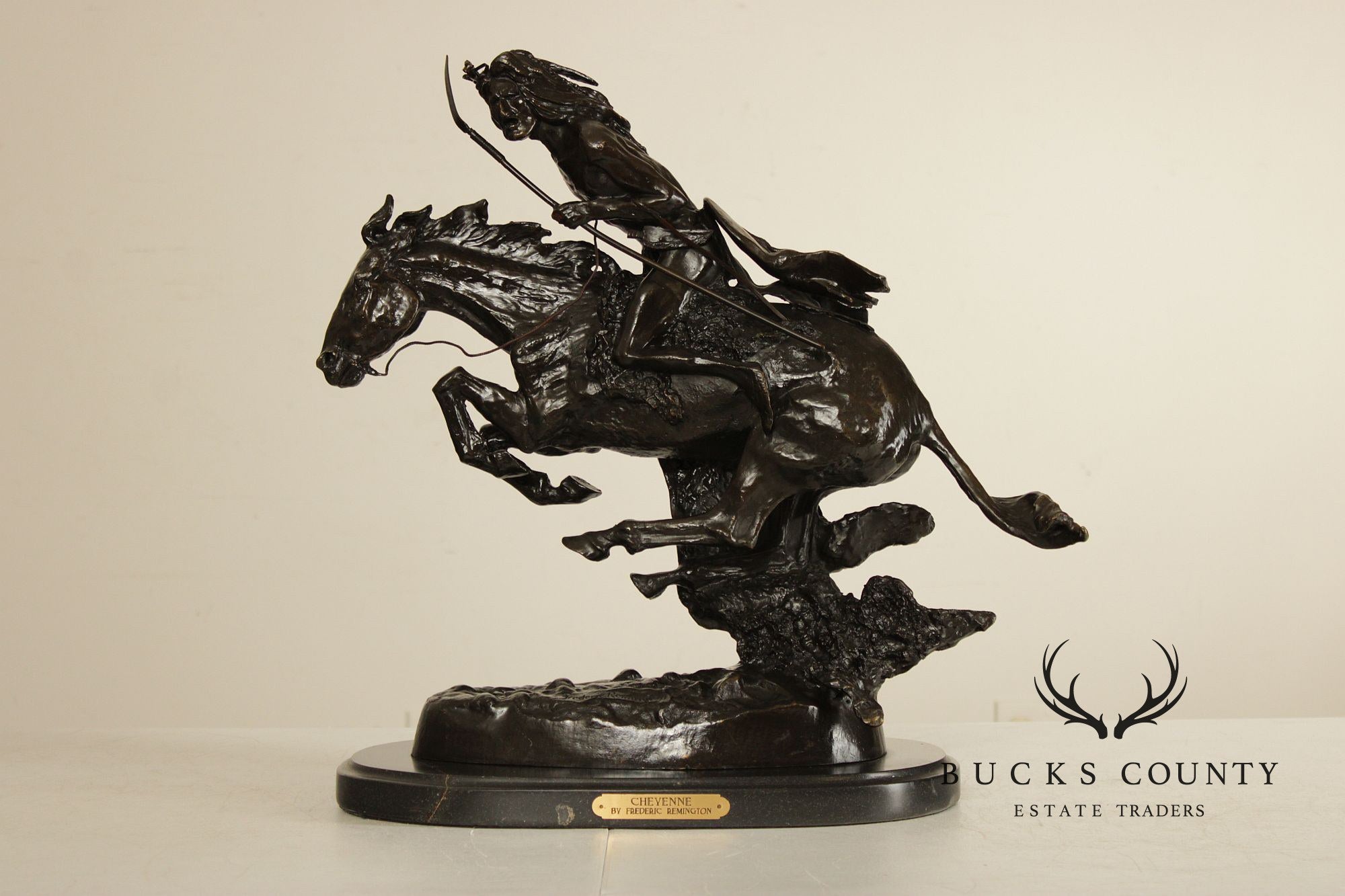 Frederic Remington 'Cheyenne' Native American Equestrian Bronze Sculpture