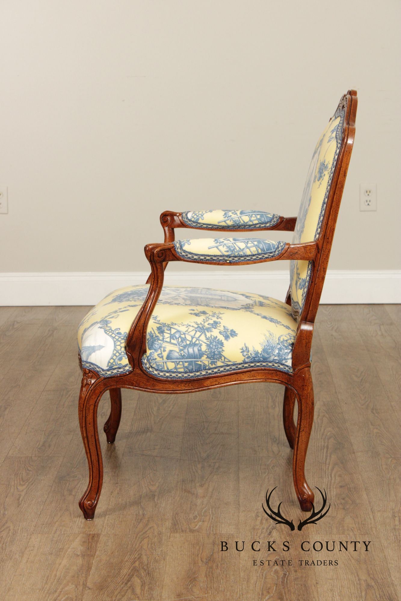 French Louis XV Style Walnut Fauteuil Armchair