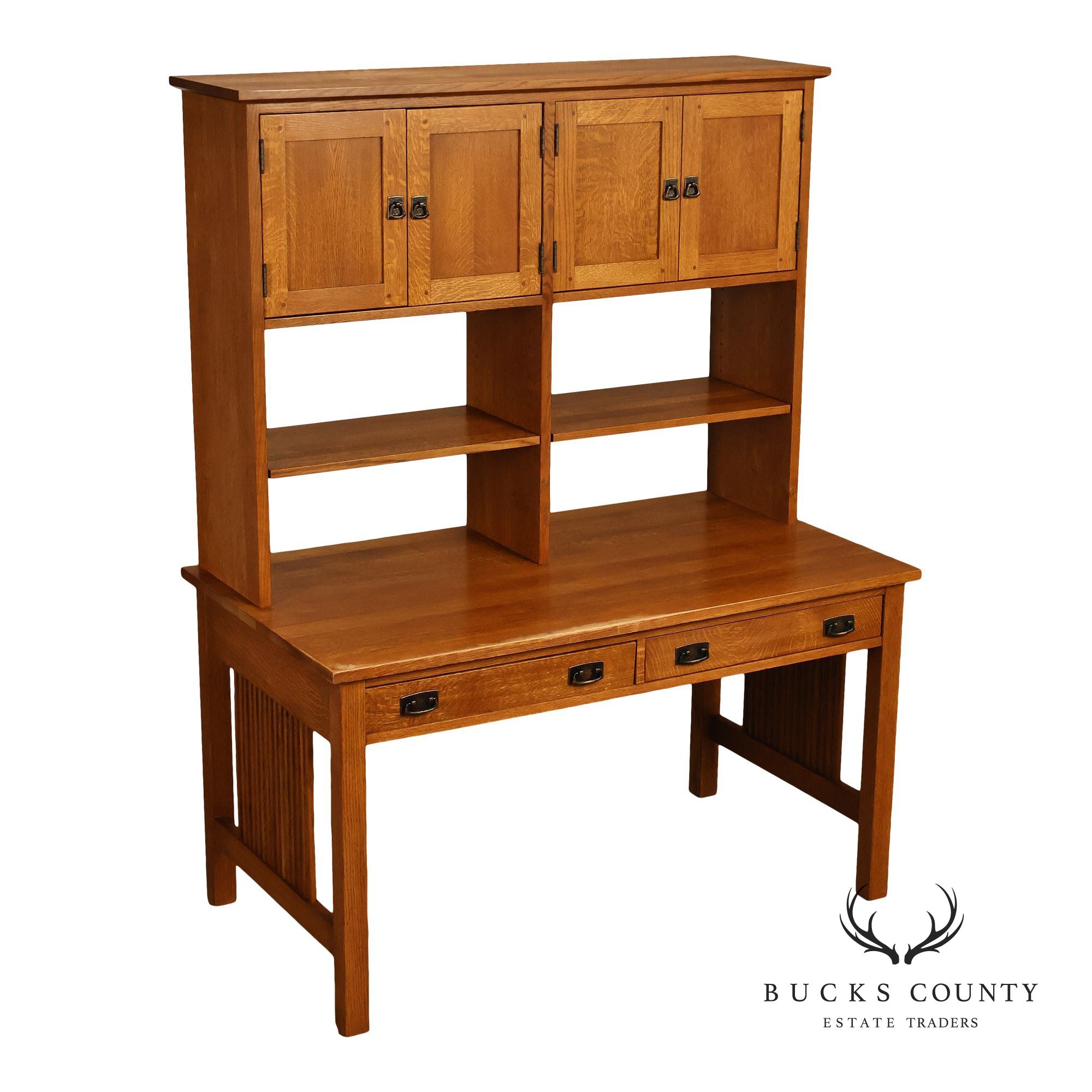 Stickley Mission Collection Oak Spindle Desk with Hutch