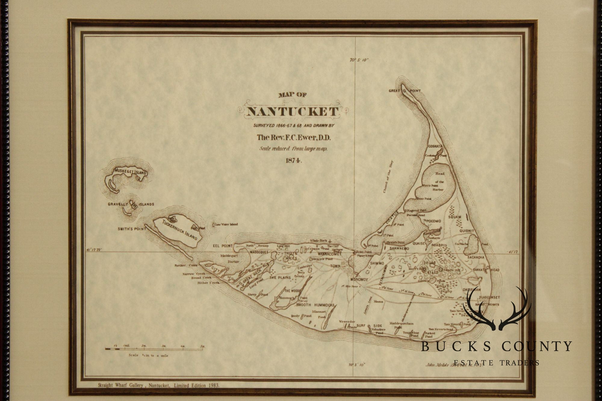 Framed Limited Edition 1874 Map of Nantucket