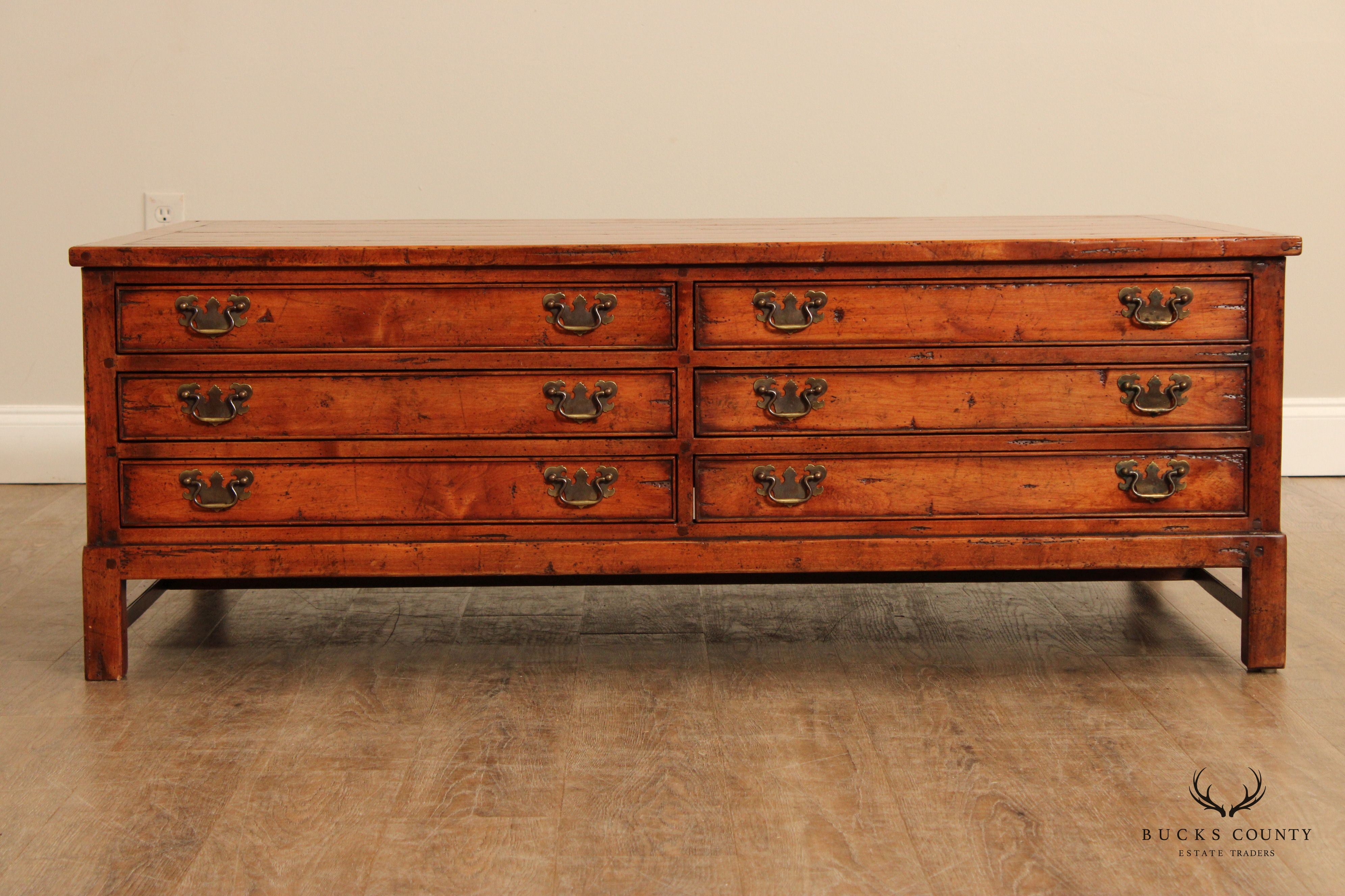 Rustic Distressed Finish Multi-Drawer Coffee Table