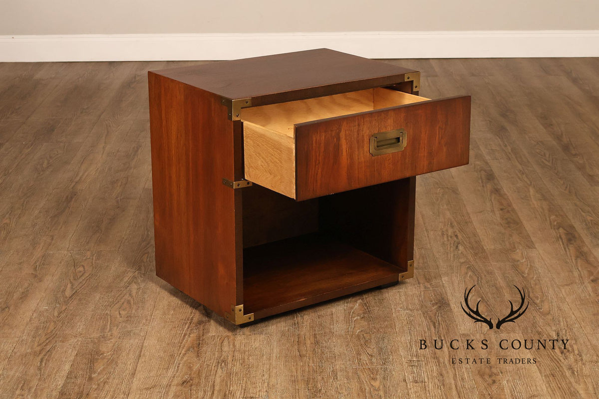 Lane Mid Century Modern Pair Of Walnut Campaign Style Nightstands