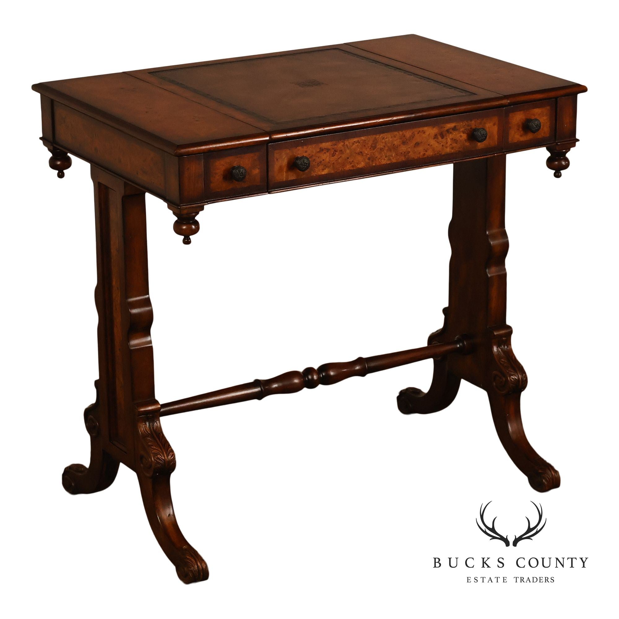 Theodore Alexander Mahogany Burl Wood Game Table