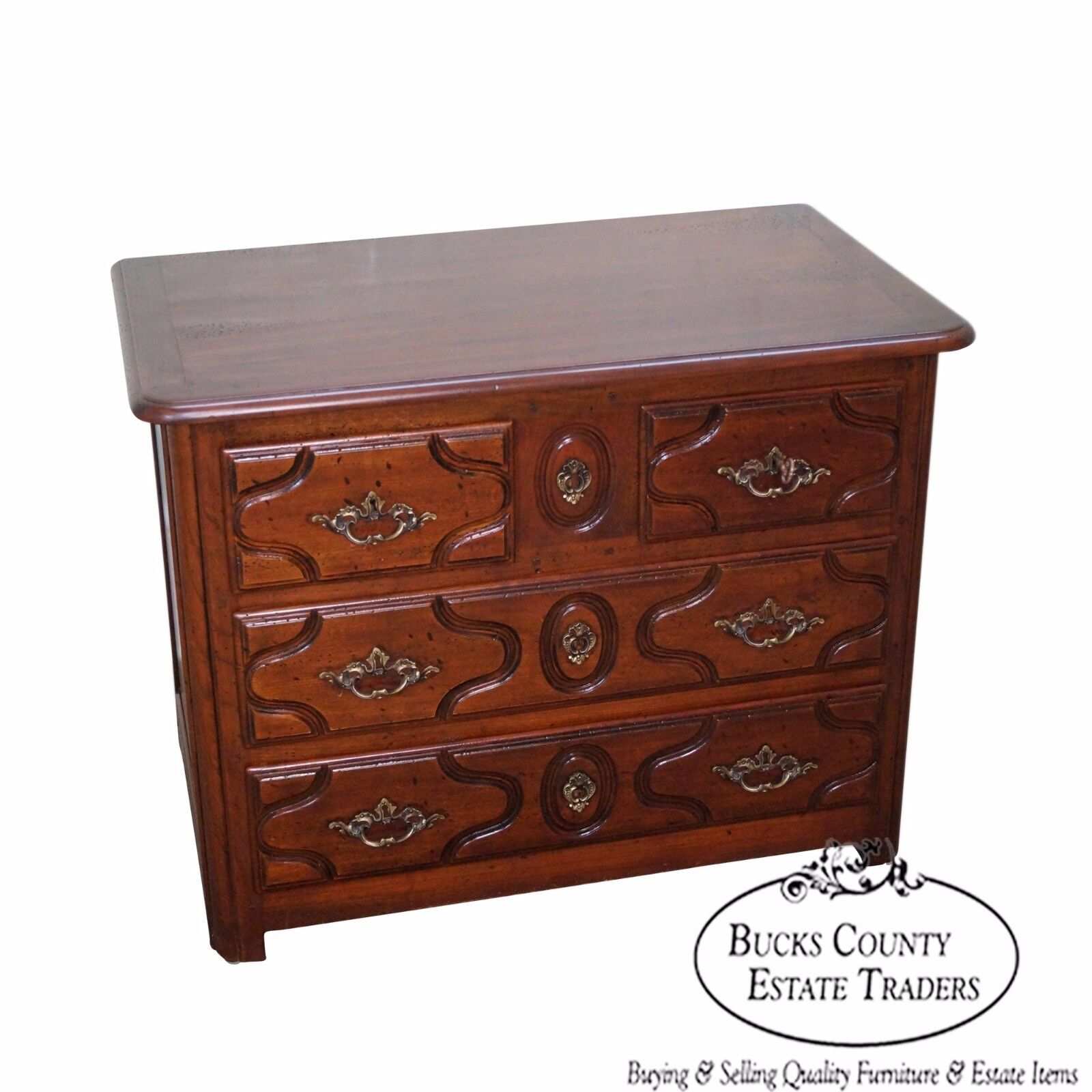 Custom Quality French Louis XV Style Walnut 3 Drawer Chest Commode