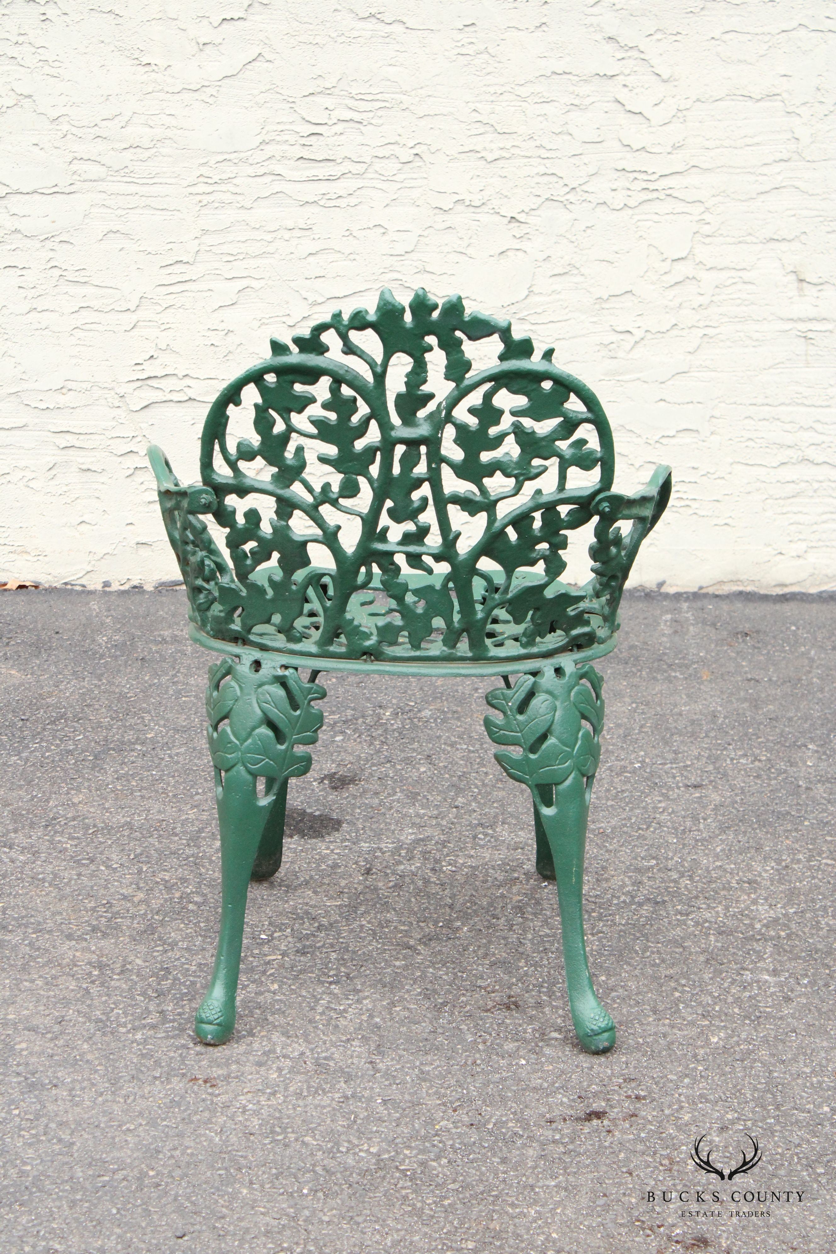 English Traditional Cast Iron Oak and Acorn Outdoor Garden Chair