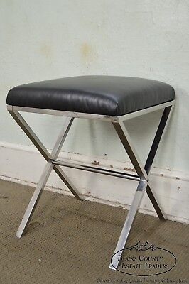 X Base Pair of Chrome & Leather Stools