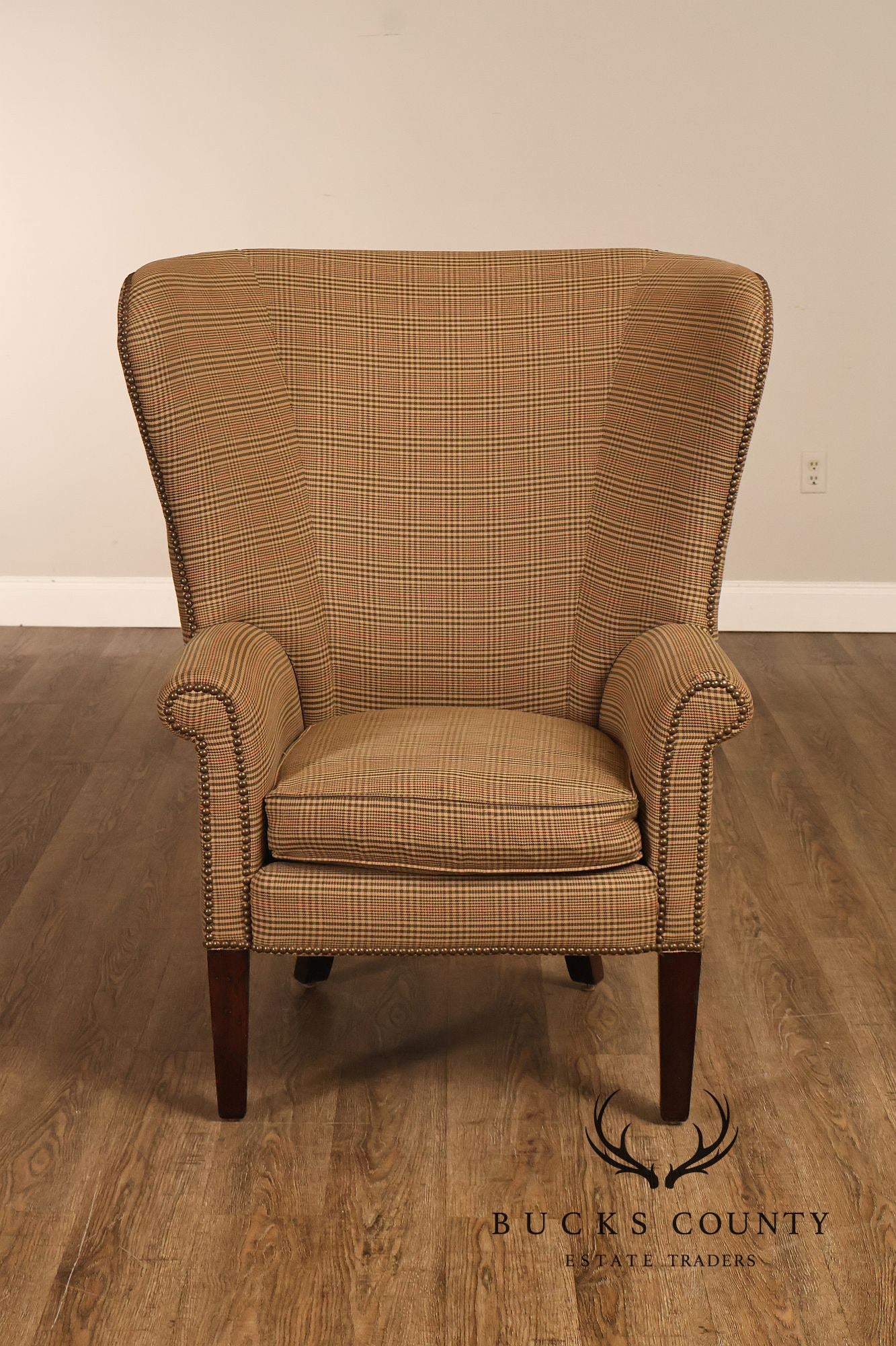 Ralph Lauren Traditional Plaid Upholstered Wingback Lounge Chairs