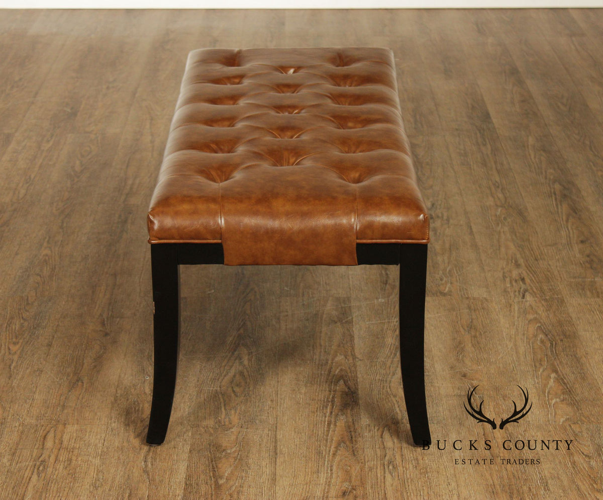 Pair Of Safavieh Tufted Brown Leather Benches