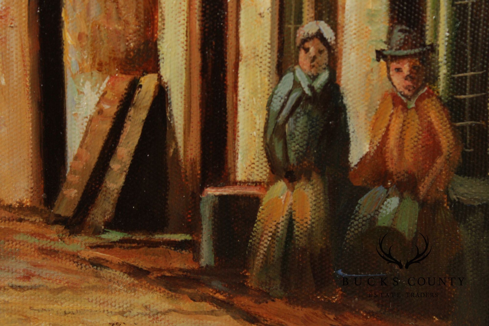 Italian Village Scene Oil Painting, Signed