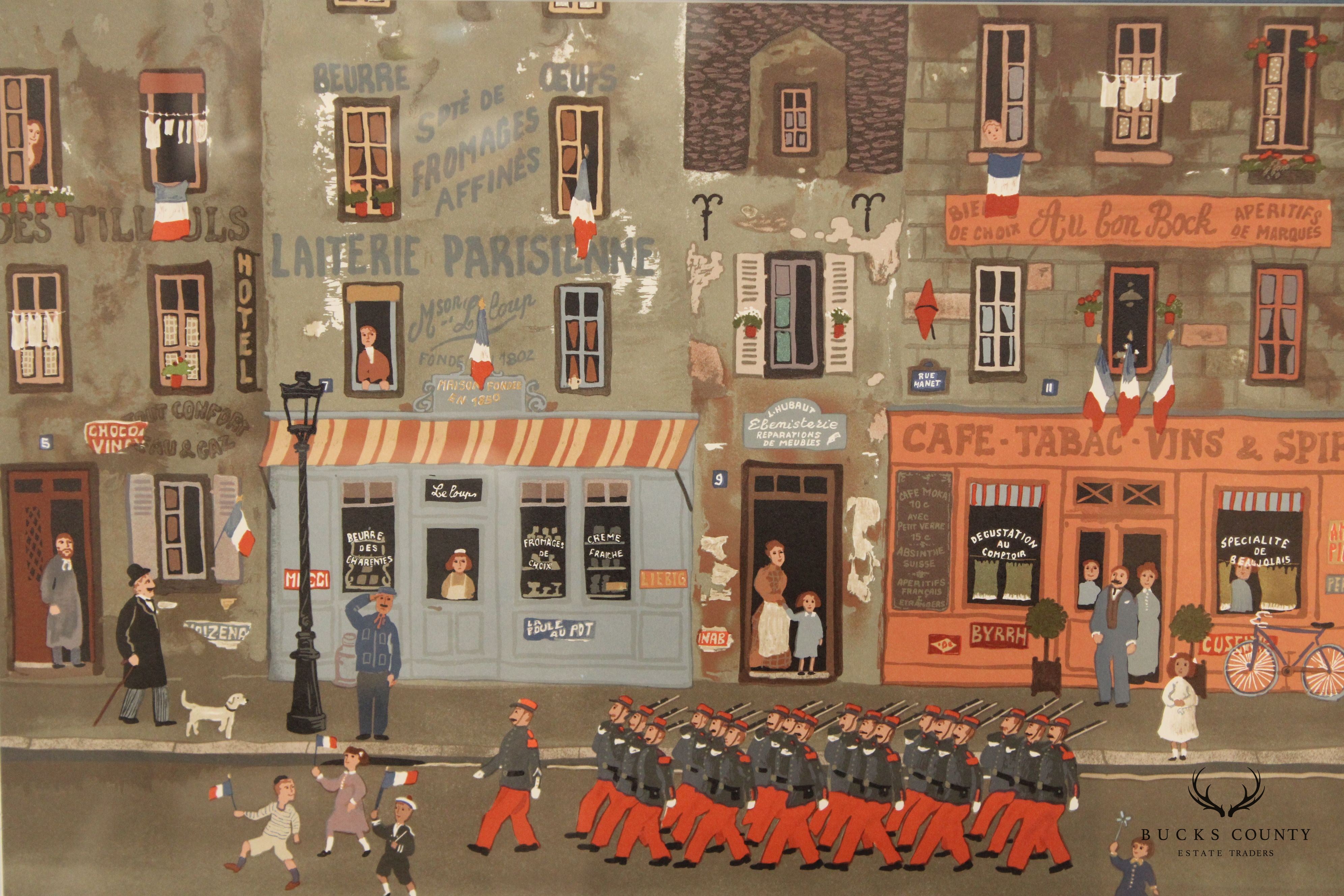 Michel Delacroix 'Le Defile du 14 Juillet' Framed Original Lithograph