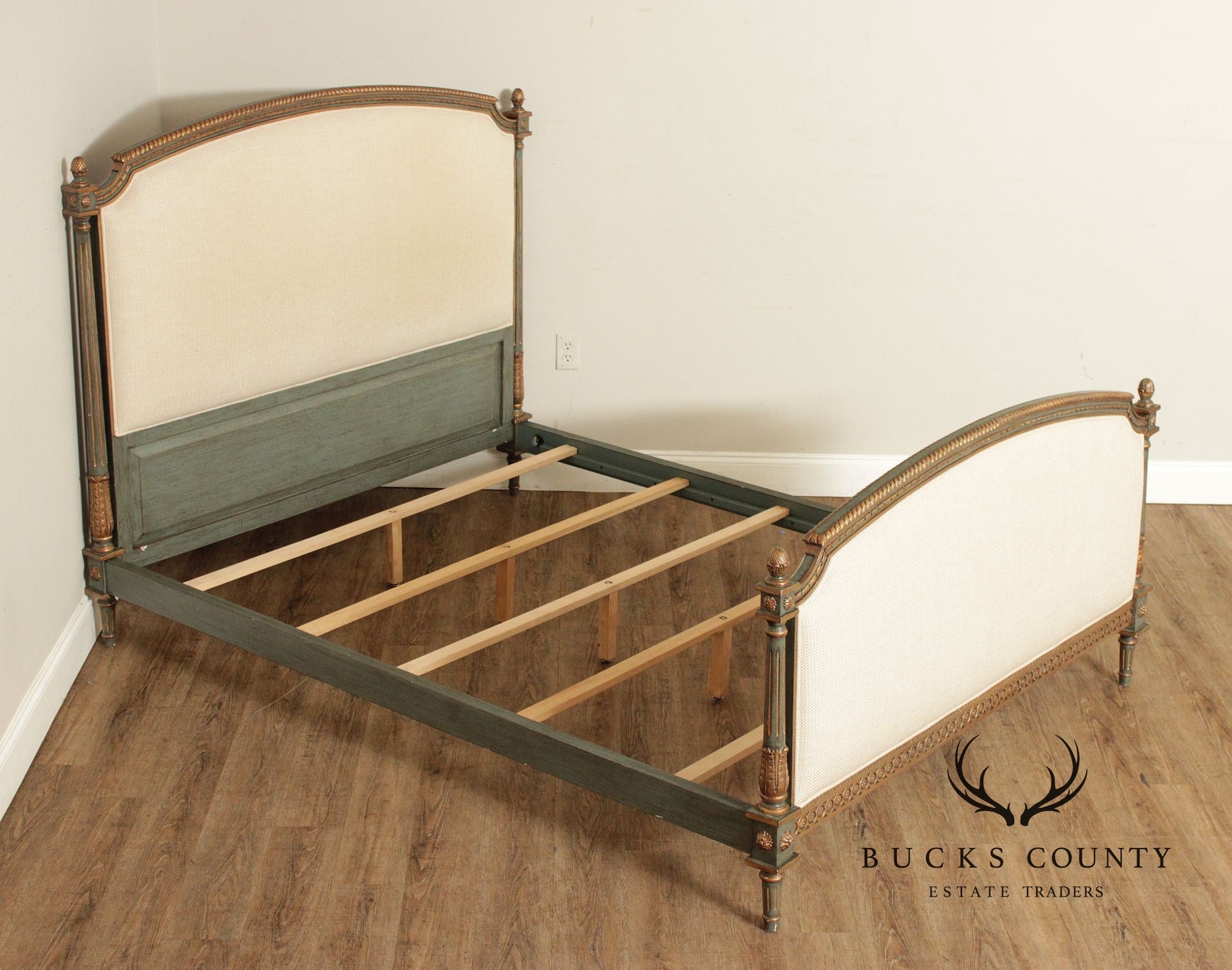 French Market Collection Louis XVI Style Upholstered Queen Bed Frame with Painted Finish