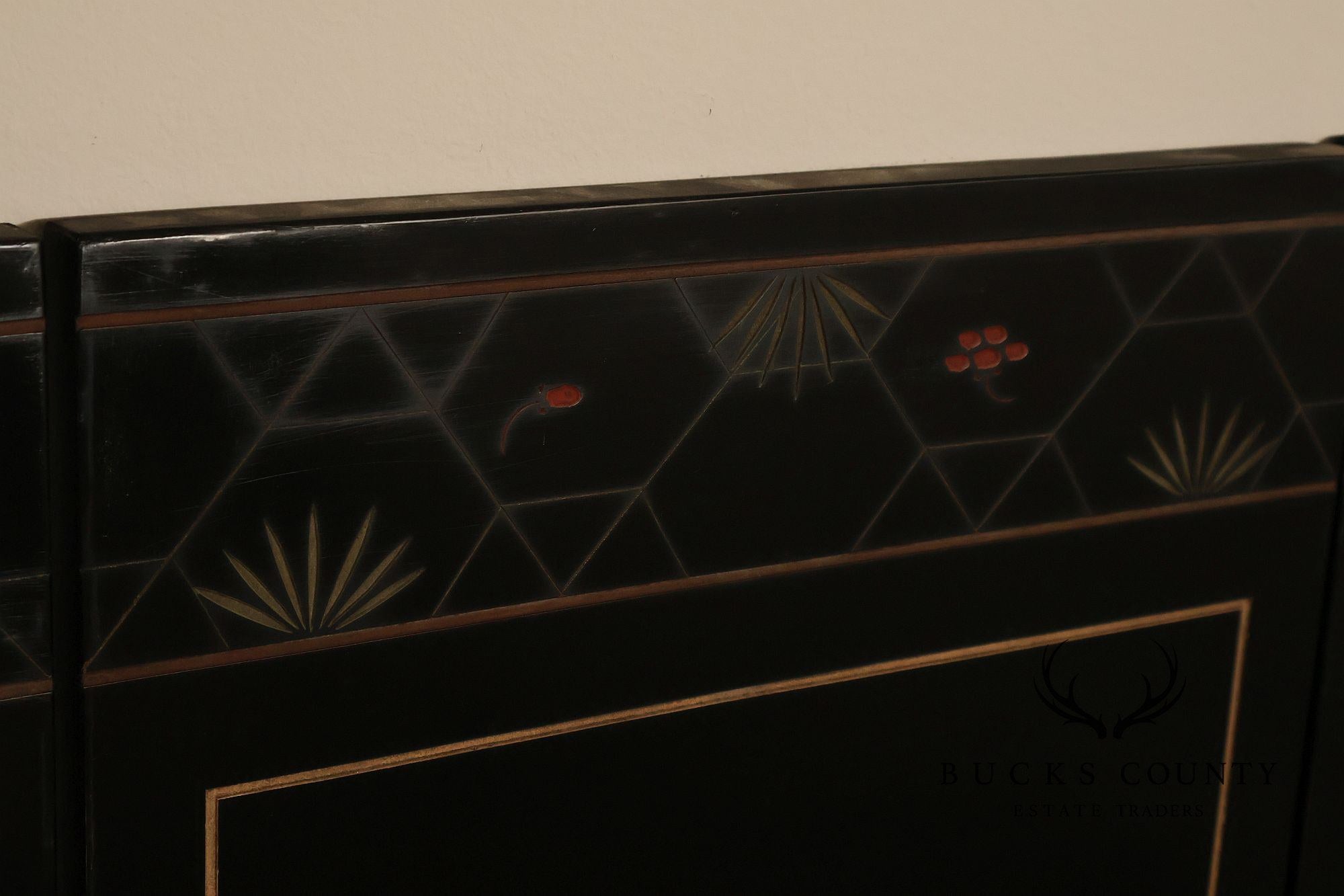 Asian Style Black Vintage Lacquer Six Panel Folding Screen