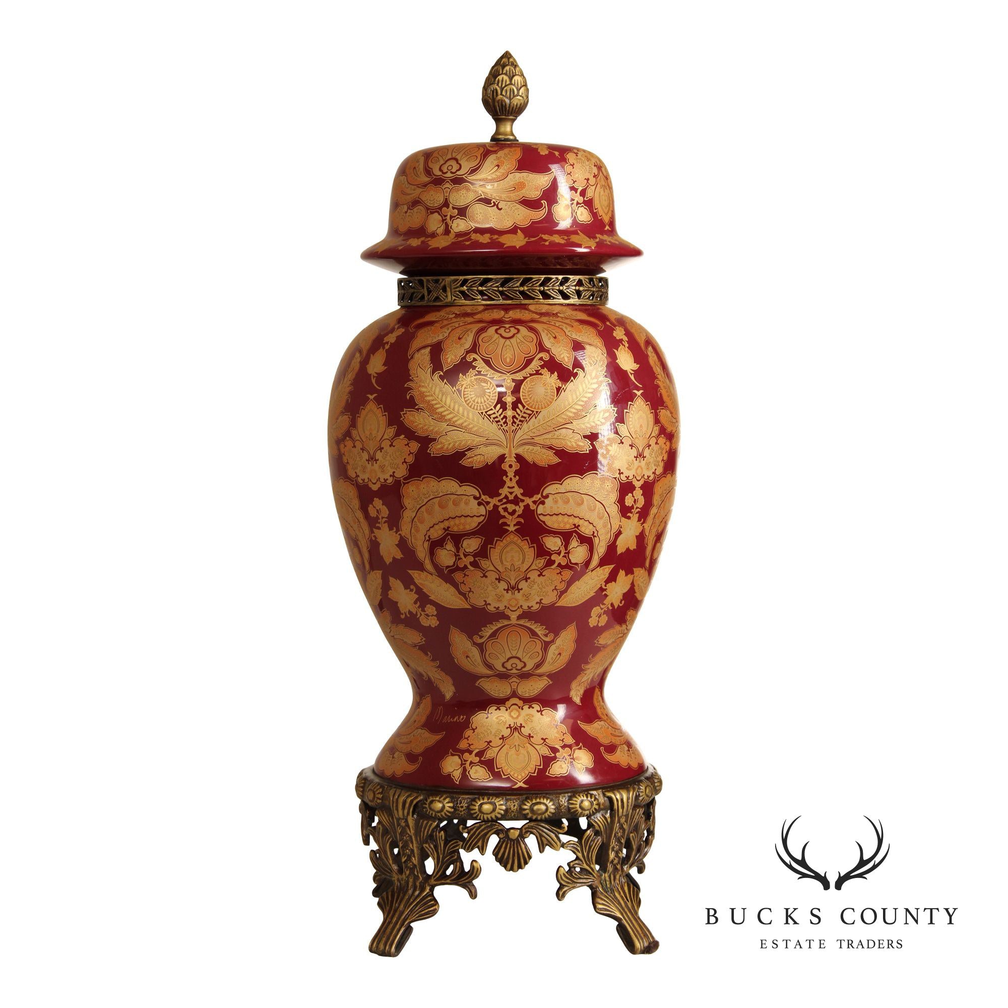 Red Versaille Porcelain And Bronze Temple Jar Vase