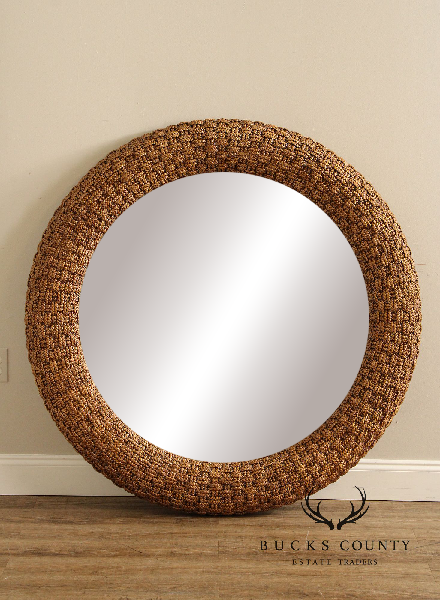 Coastal Style Large Woven Rope Frame Round Mirror