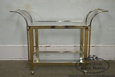 Mid Century Modern Brass & Glass Contemporary Serving Cart