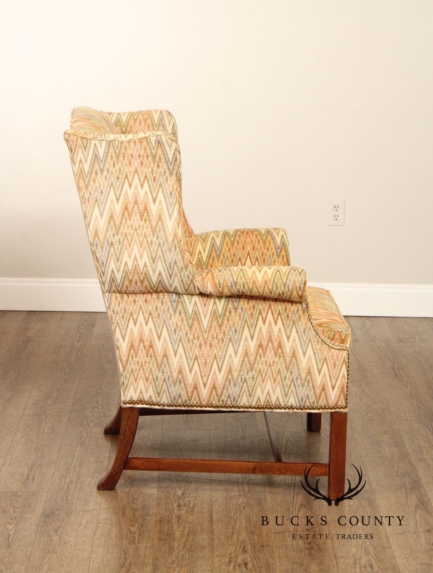 Hickory Chair Chippendale Style Pair of Mahogany Wing Chairs