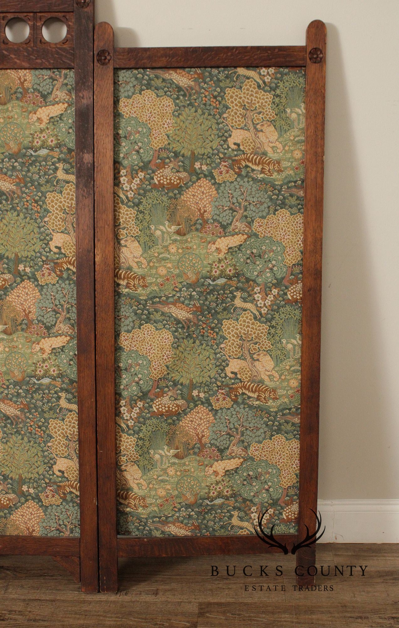 Antique Arts and Crafts Oak Three-Panel Screen