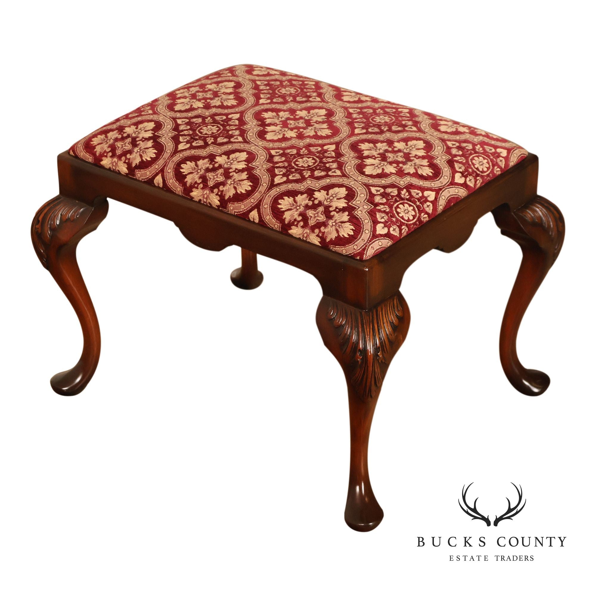 Smith & Watson Georgian Style Carved Mahogany Upholstered Stool