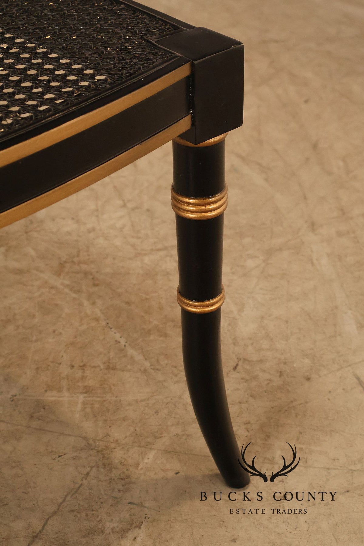 Baker Regency Style Pair of Ebonized and Partial Gilt Side Chairs
