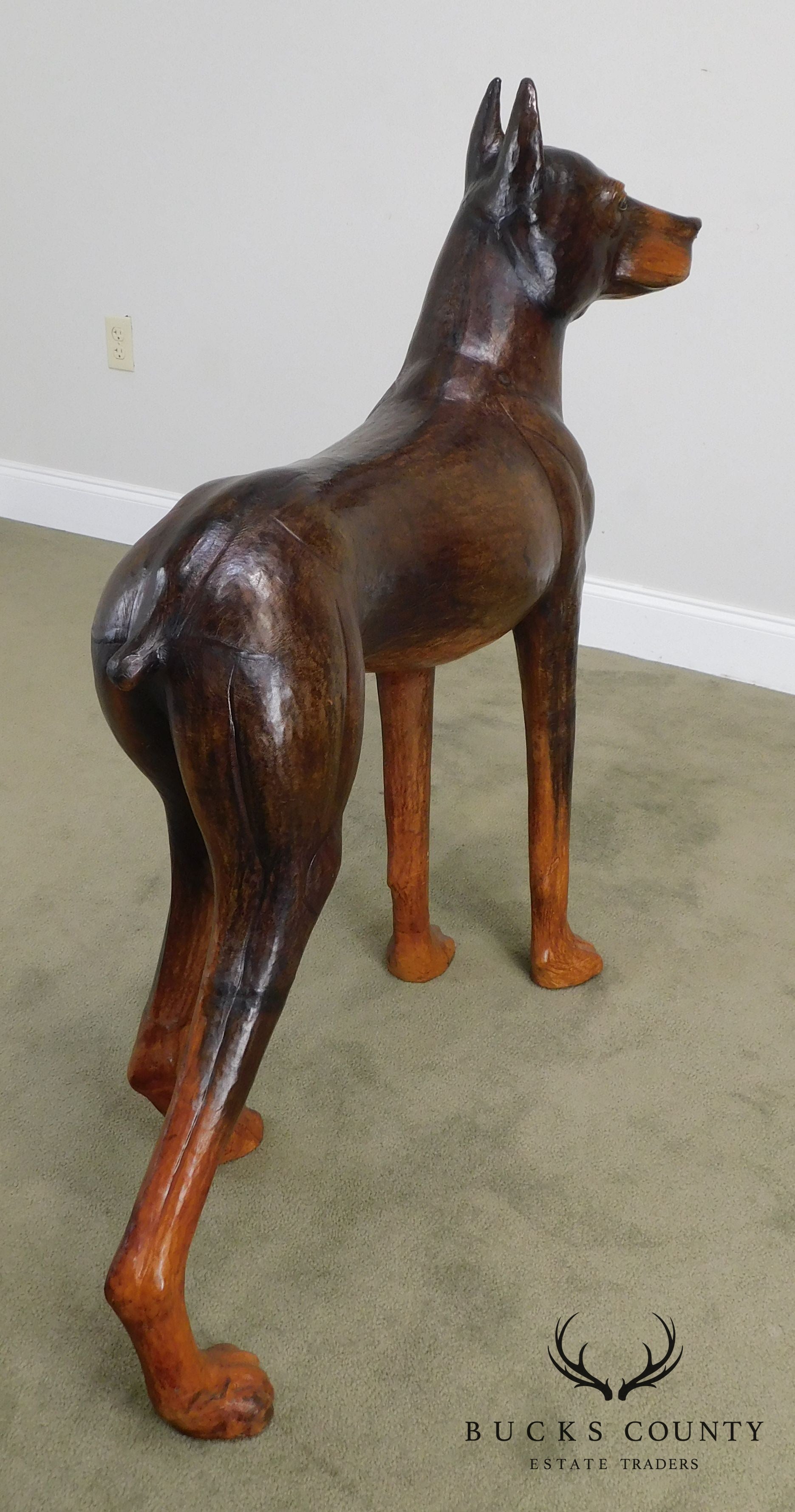 Life Size Leather Wrapped Doberman Pinscher Dog Statue