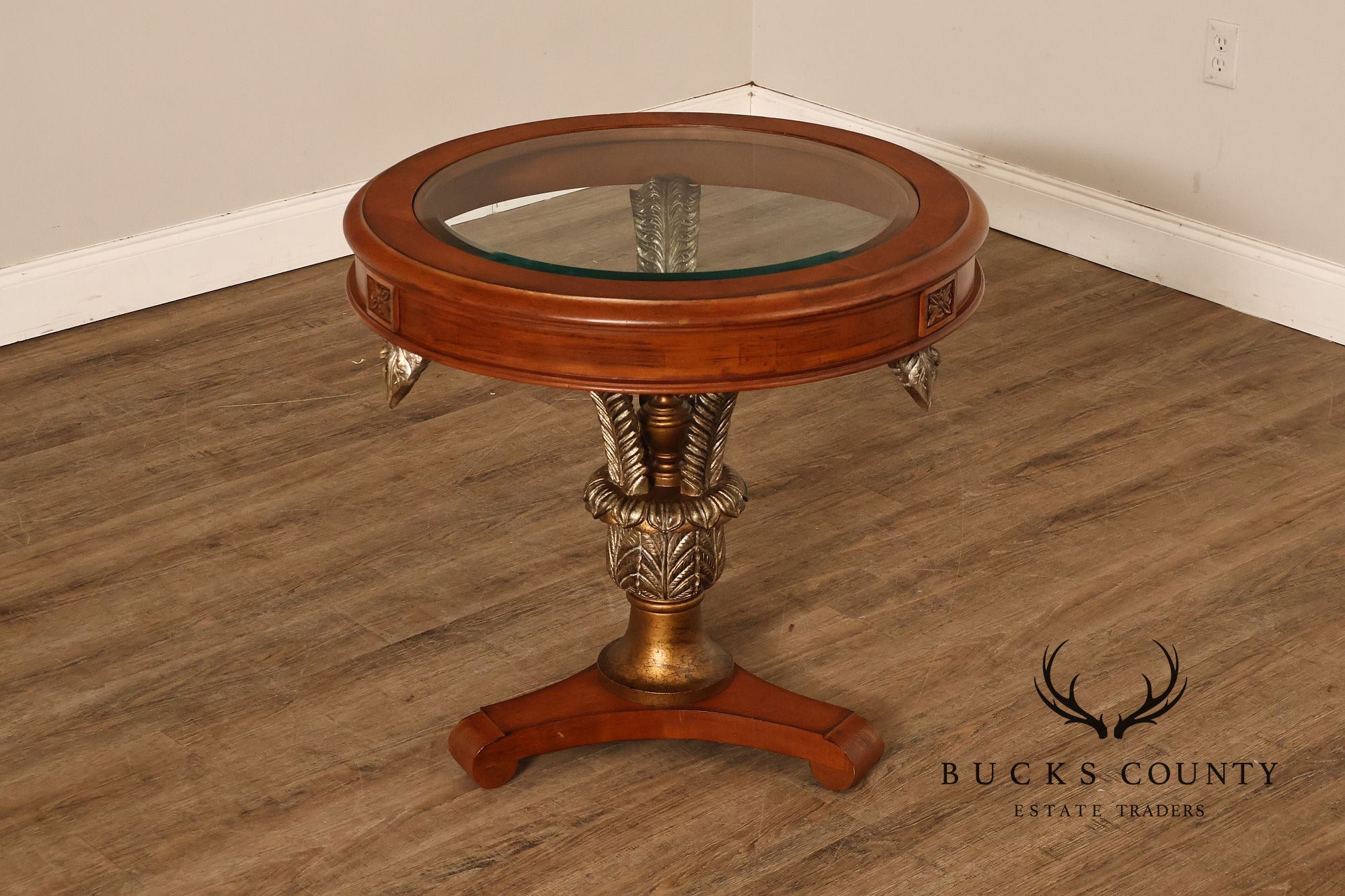 Hollywood Regency Style Round Glass Top Accent Table