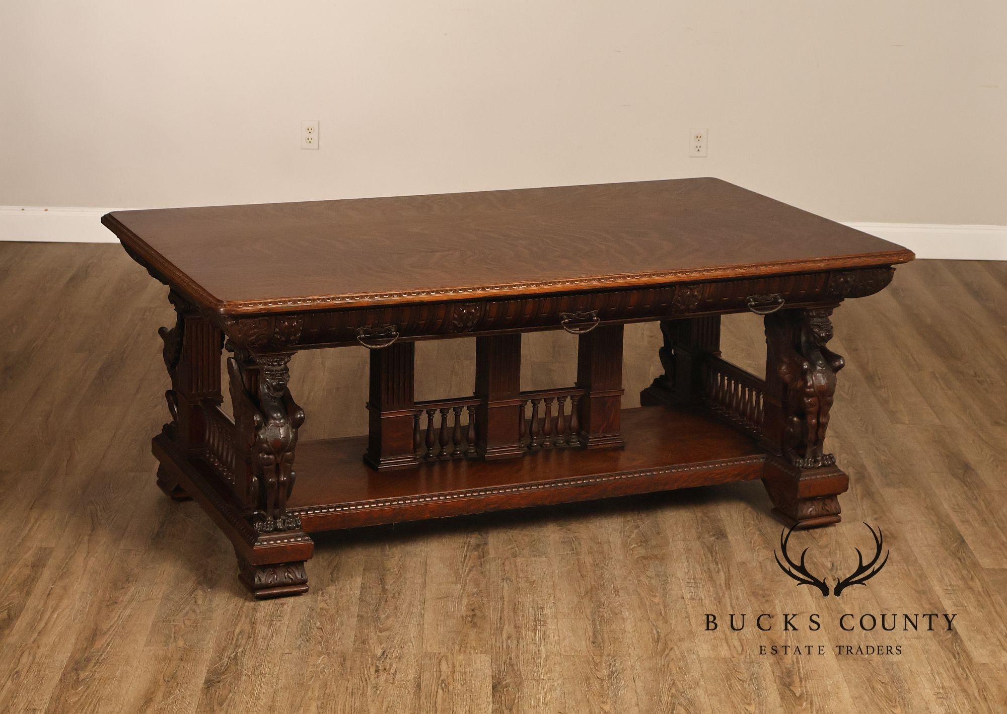 Victorian Carved Oak Library Table With Griffin Supports