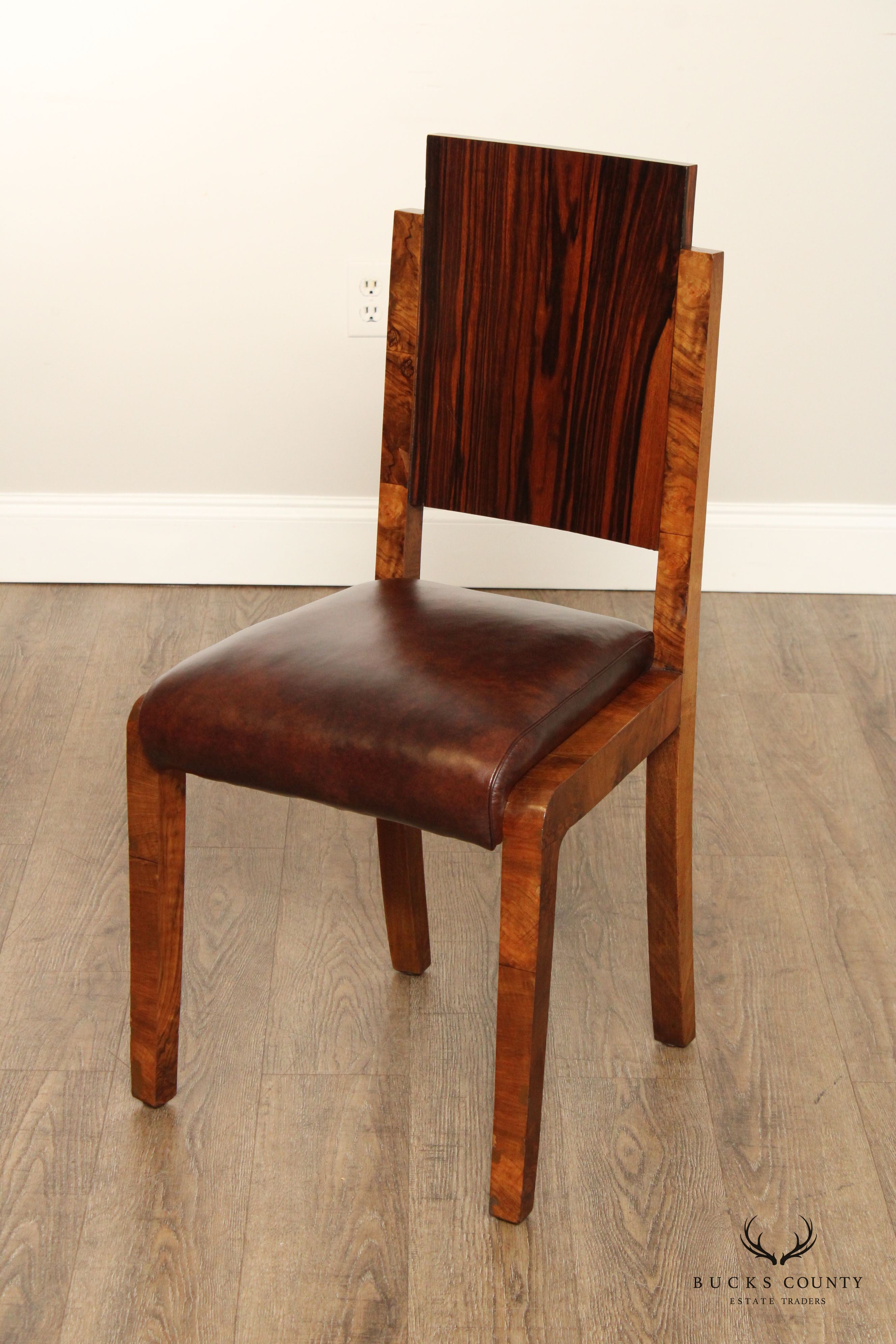 Art Deco Period Set of Six Rosewood and Walnut Dining Chairs