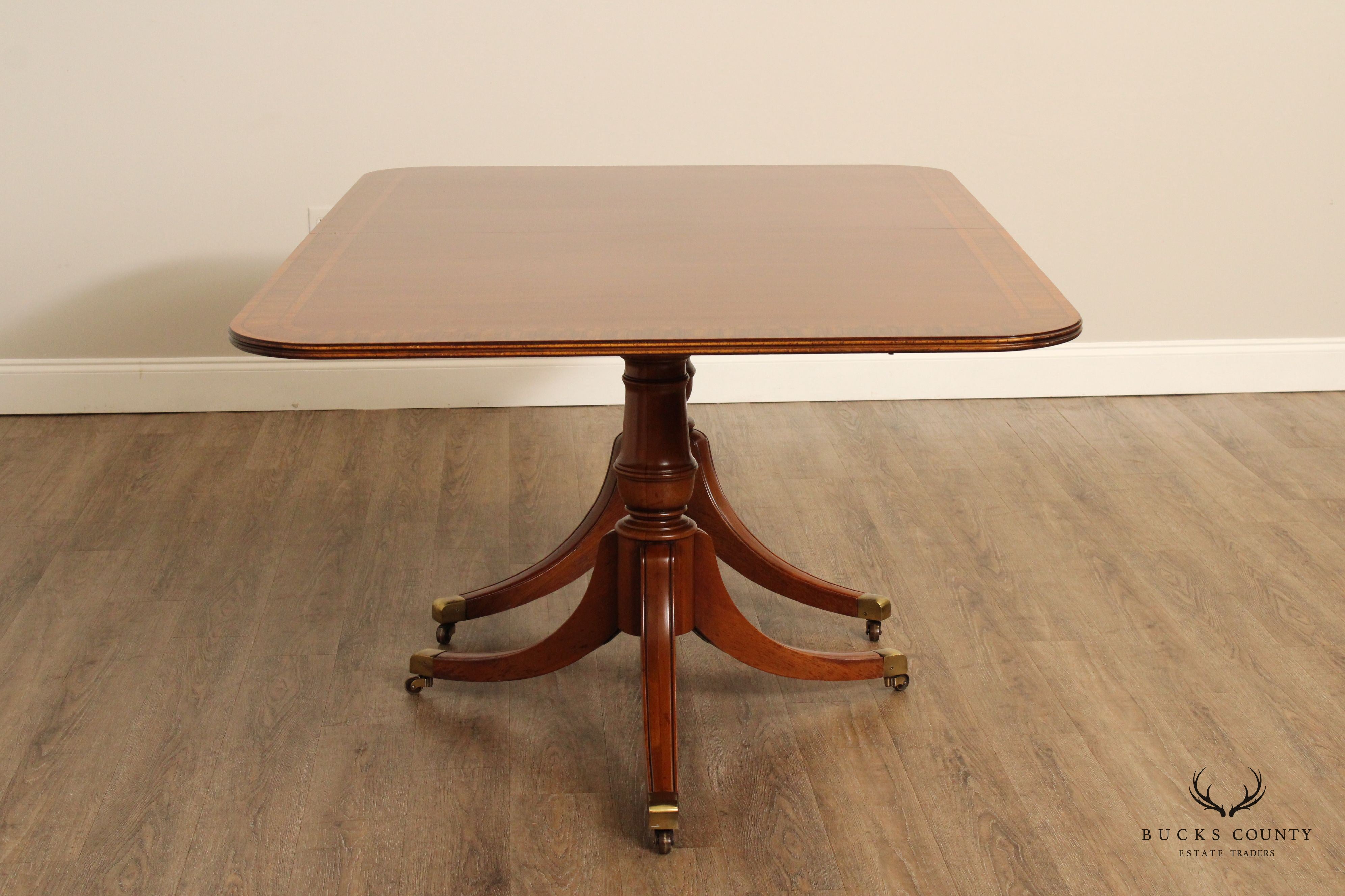 Georgian Style Banded Inlaid Mahogany Double Pedestal Dining Table