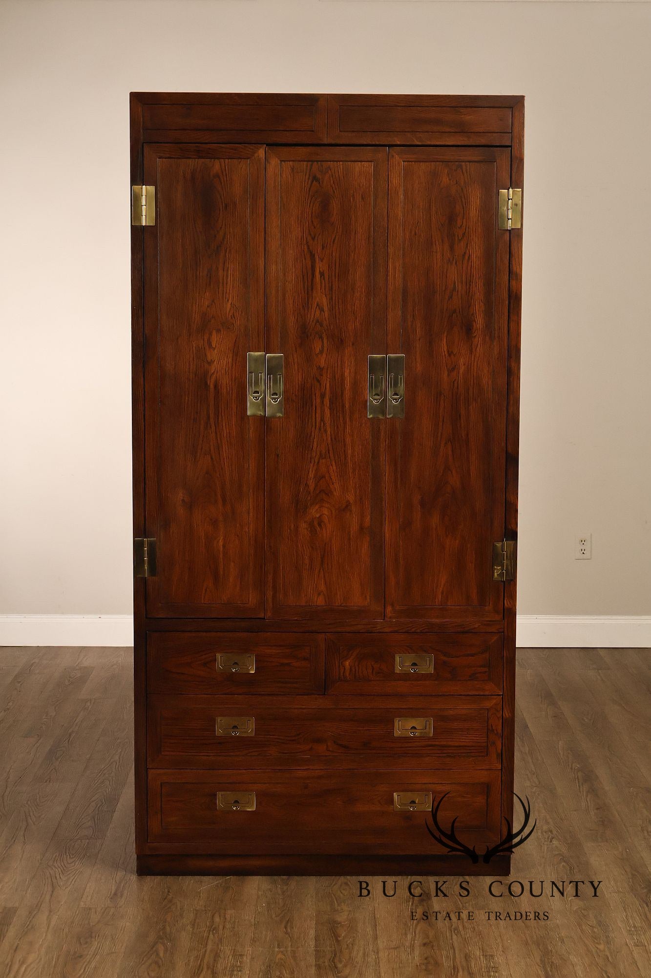 Henredon Scene One Campaign Style Walnut Armoire Chest