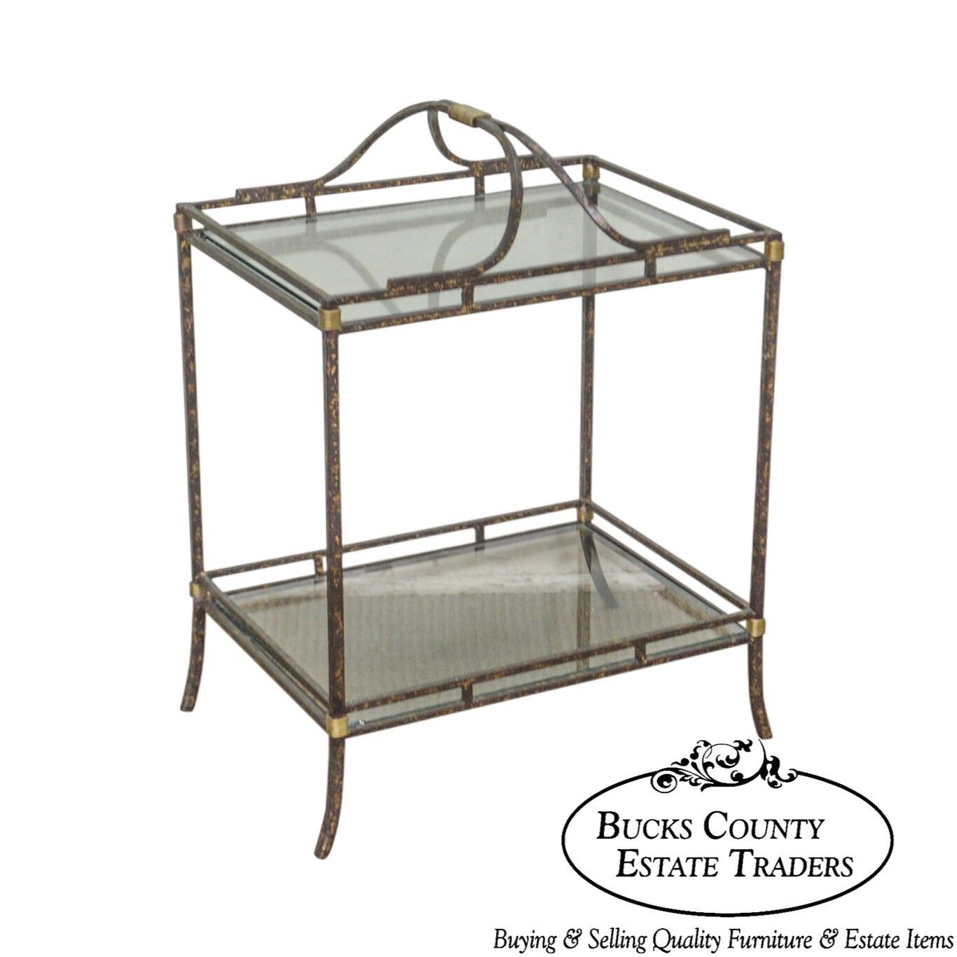 Quality Wrought Iron Glass & Brass 2 Tier Side Table Stand