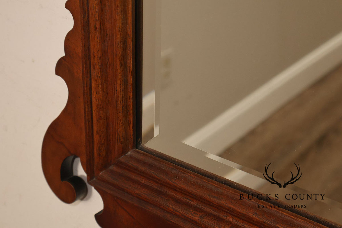 Traditional Chippendale Style Inlaid Mahogany Beveled Wall Mirror