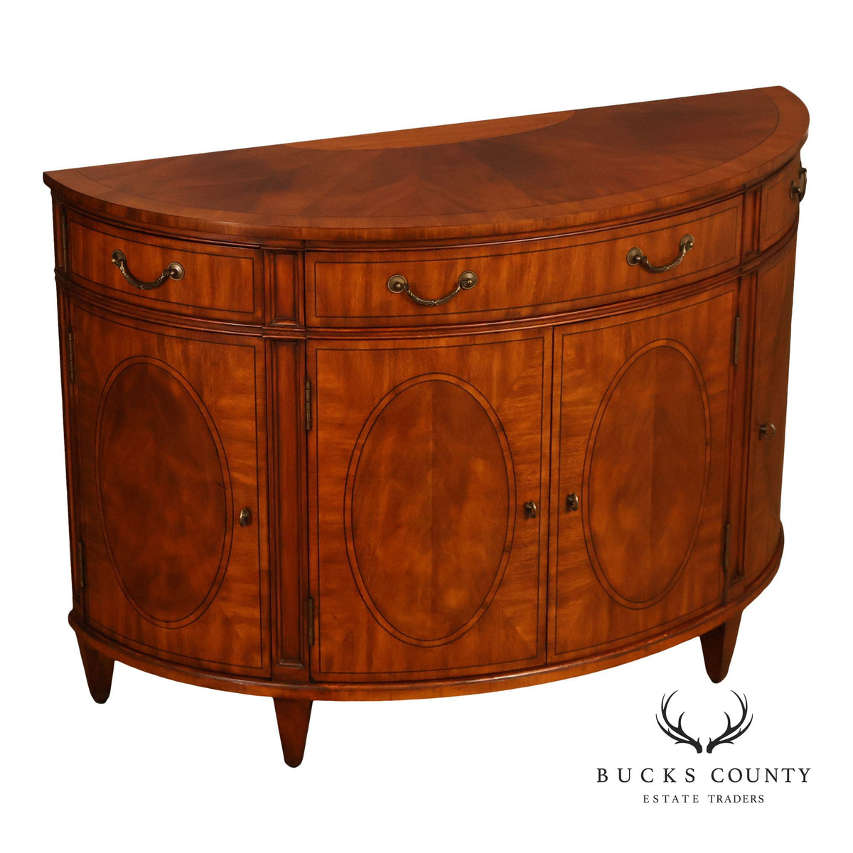 Ethan Allen Regency Style Inlaid Mahogany Demilune Console