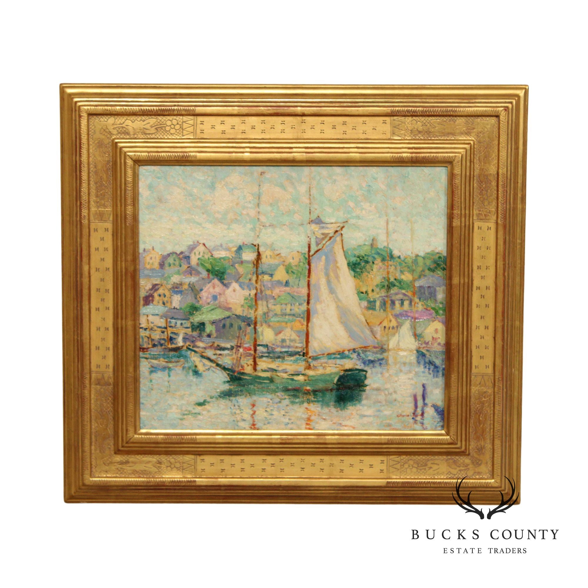 Katherine Farrell Impressionist Oil Painting, 'In Gloucester Harbor'