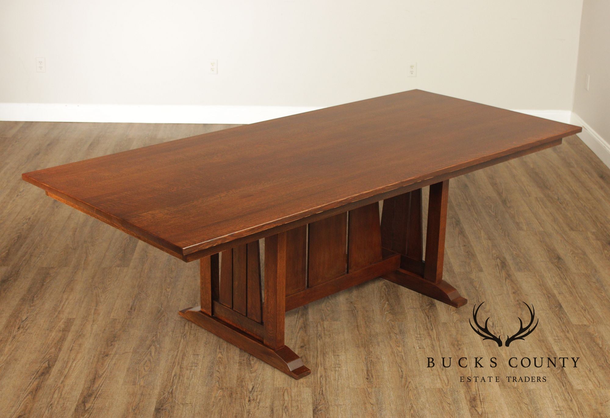 Custom Quality Mission Style Oak Trestle Dining Table