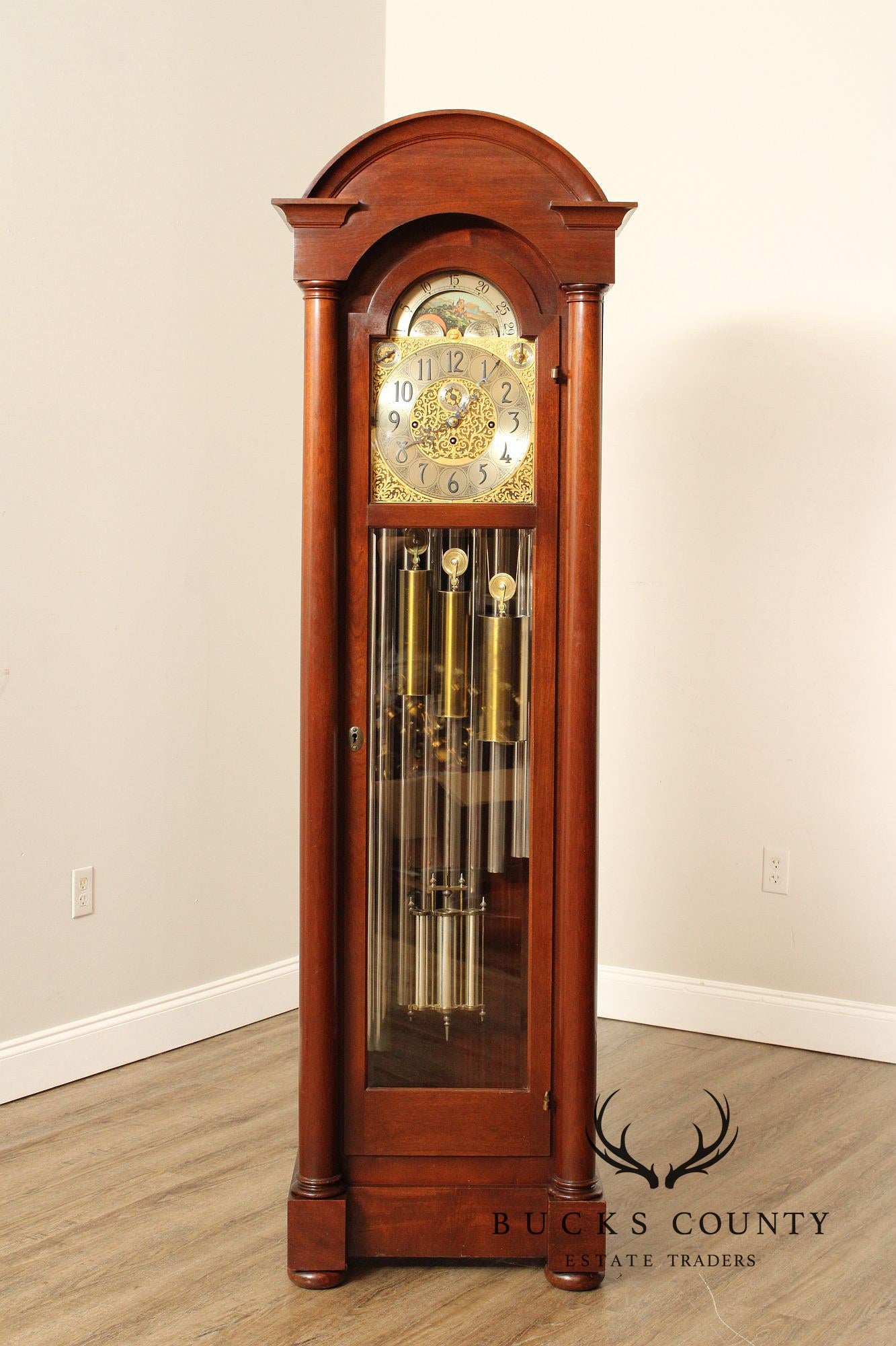 Herschede Antique Mahogany 9 Tube Grandfather Hall Clock