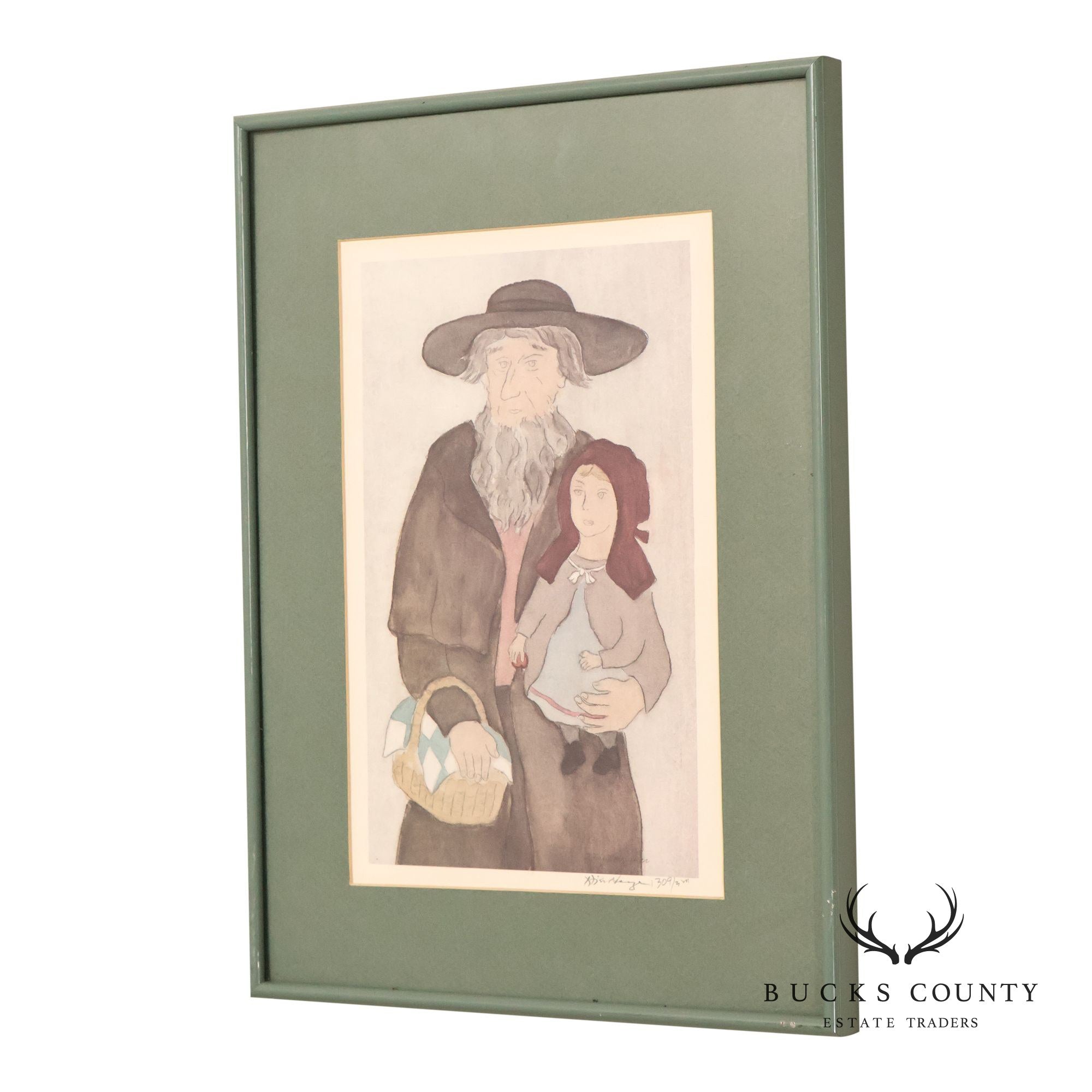 Xtian Newswanger Amish Folk Art Style Print, 'Old Jake and Katie Glick'