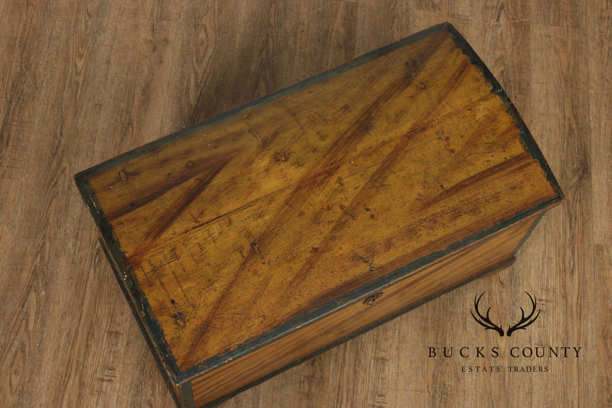 Antique Dome Top Grain Painted Pine Blanket Chest