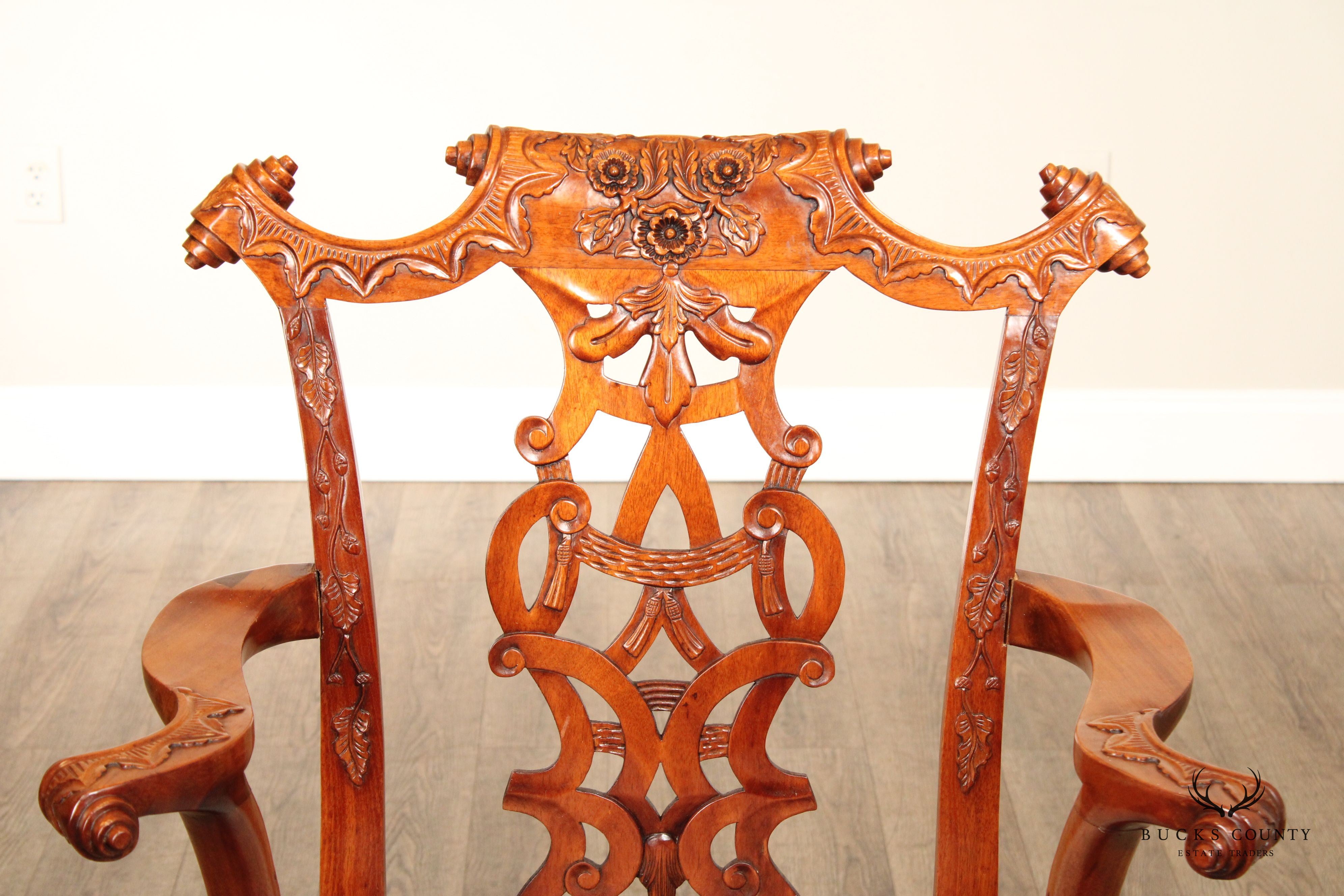 Georgian Style Set of Eight Carved Mahogany Dining Chairs